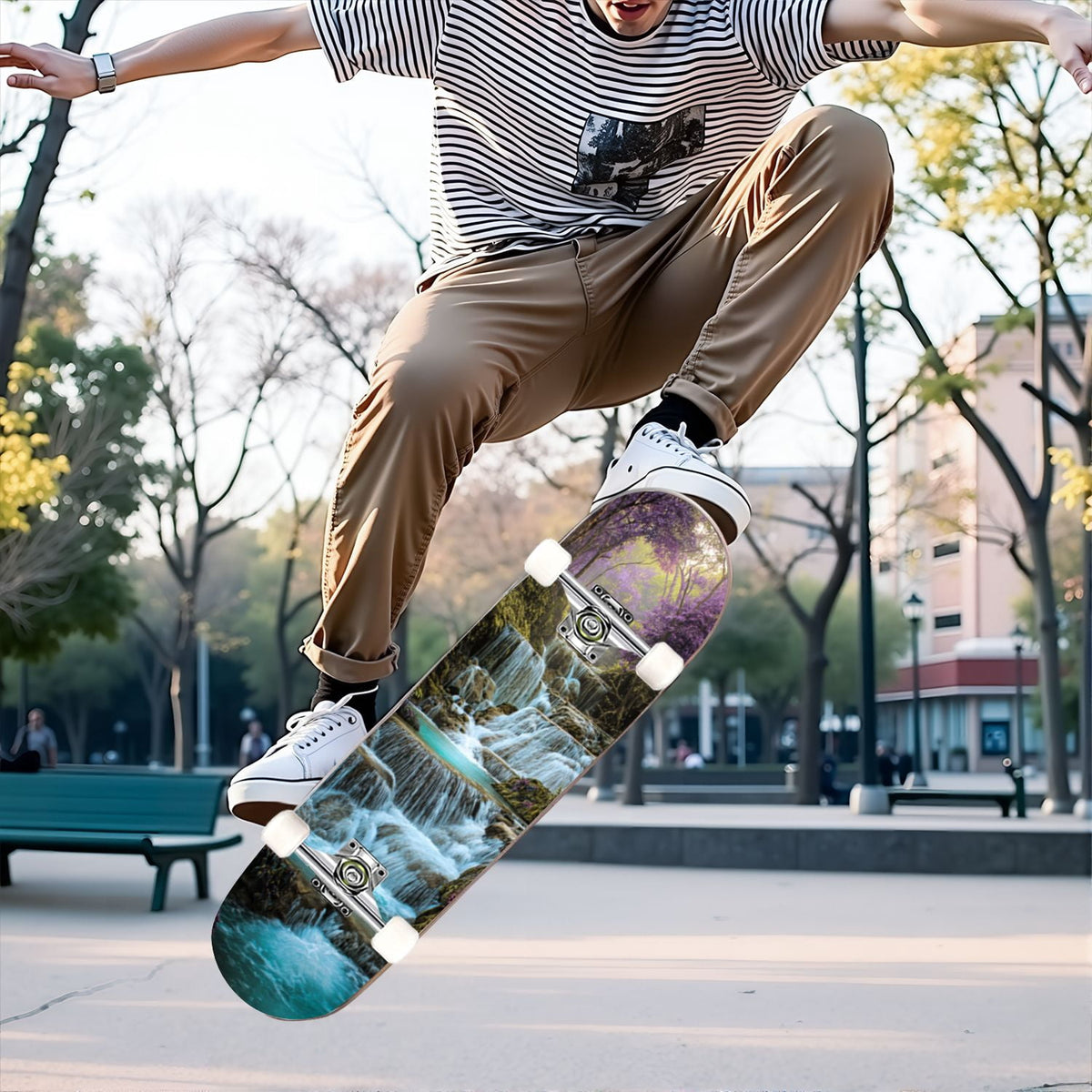 31"x8" Complete Skateboards for Beginners, Vibrant Stained Glass Window Butterflies Flowers Double Kick 7 Ply Canadian Maple Deck Skateboard with Wheels, Gifts for Kids Teens
