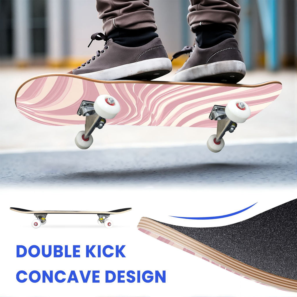 31"x8" Complete Skateboards for Beginners, Abstract Pastel Swirl Soft Earthy Tones Double Kick 7 Ply Canadian Maple Deck Skateboard with Wheels, Gifts for Kids Teens