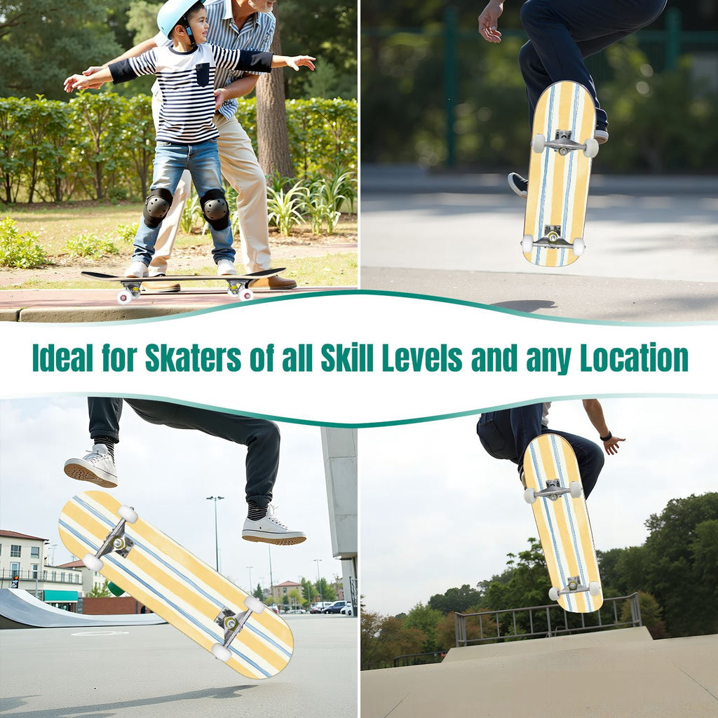31"x8" Complete Skateboards for Beginners,Watercolor Watermelon Slices Pink Striped Double Kick 7 Ply Canadian Maple Deck Skateboard with Wheels, Gifts for Kids Teens