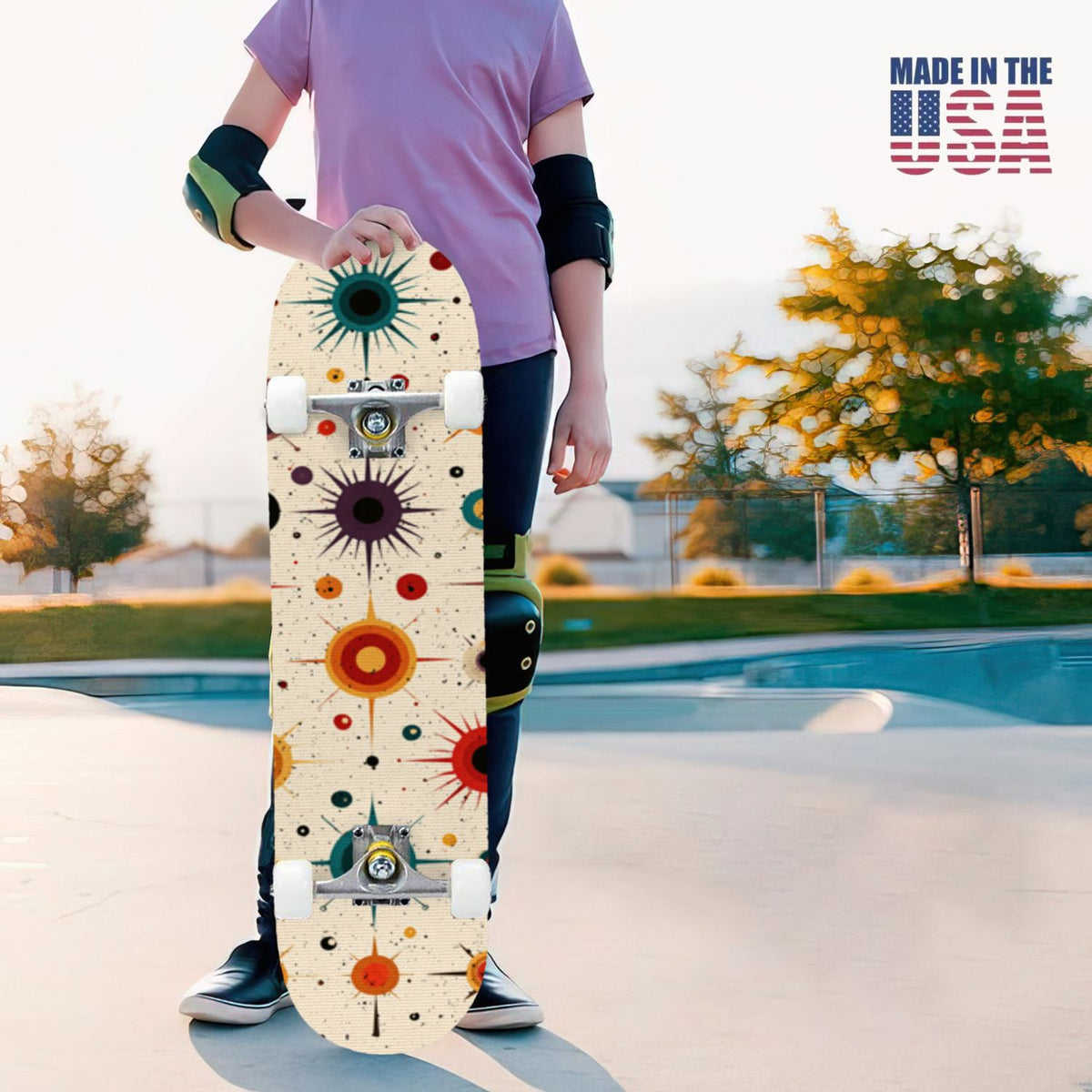 31"x8" Complete Skateboards for Beginners, Vibrant Stained Glass Window Butterflies Flowers Double Kick 7 Ply Canadian Maple Deck Skateboard with Wheels, Gifts for Kids Teens