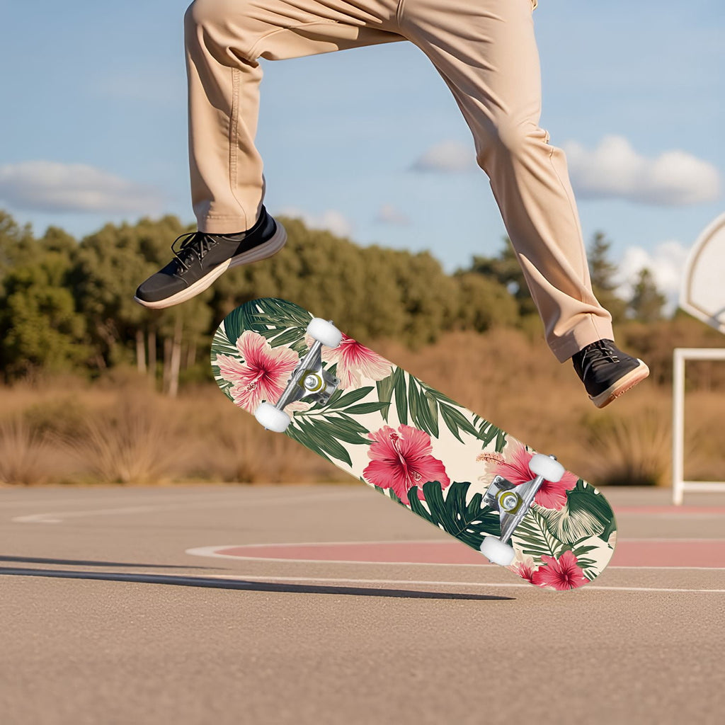 Pink Marble Fluid Abstract Design 31" x 8" Complete Skateboard, 7-Ply Canadian Maple Double Kick Trick Board for Kids and Beginners Adult Gifts