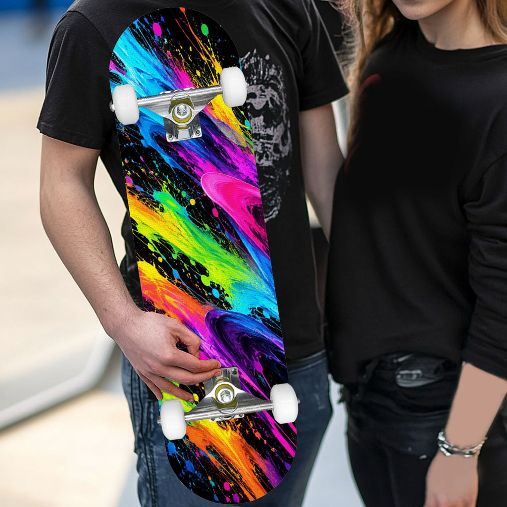 Complete Skateboard Colorful Heart Swirls 31 Inch 7-Ply Maple Skateboard with PU Wheels and Aluminum Trucks, Ready-to-Ride Skateboard for Beginners, Teens and Adults