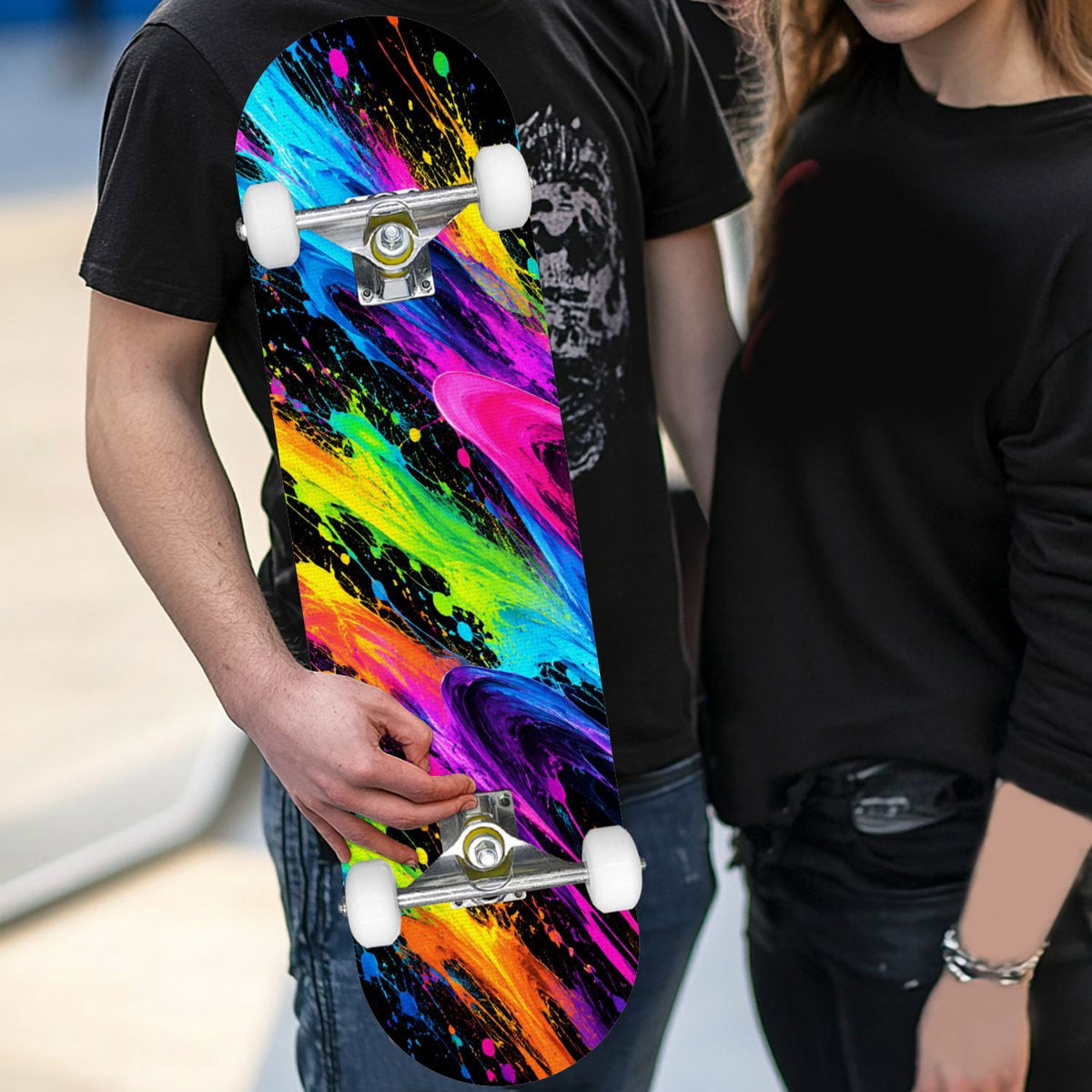 Complete Skateboard Colorful Heart Swirls 31 Inch 7-Ply Maple Skateboard with PU Wheels and Aluminum Trucks, Ready-to-Ride Skateboard for Beginners, Teens and Adults