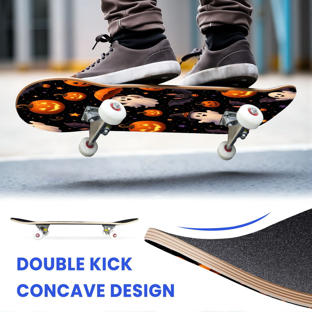 31"x8" Complete Skateboards for Beginners,Vintage Botanical Skull Flowers Elements Dark Double Kick 7 Ply Canadian Maple Deck Skateboard with Wheels, Gifts for Kids Teens