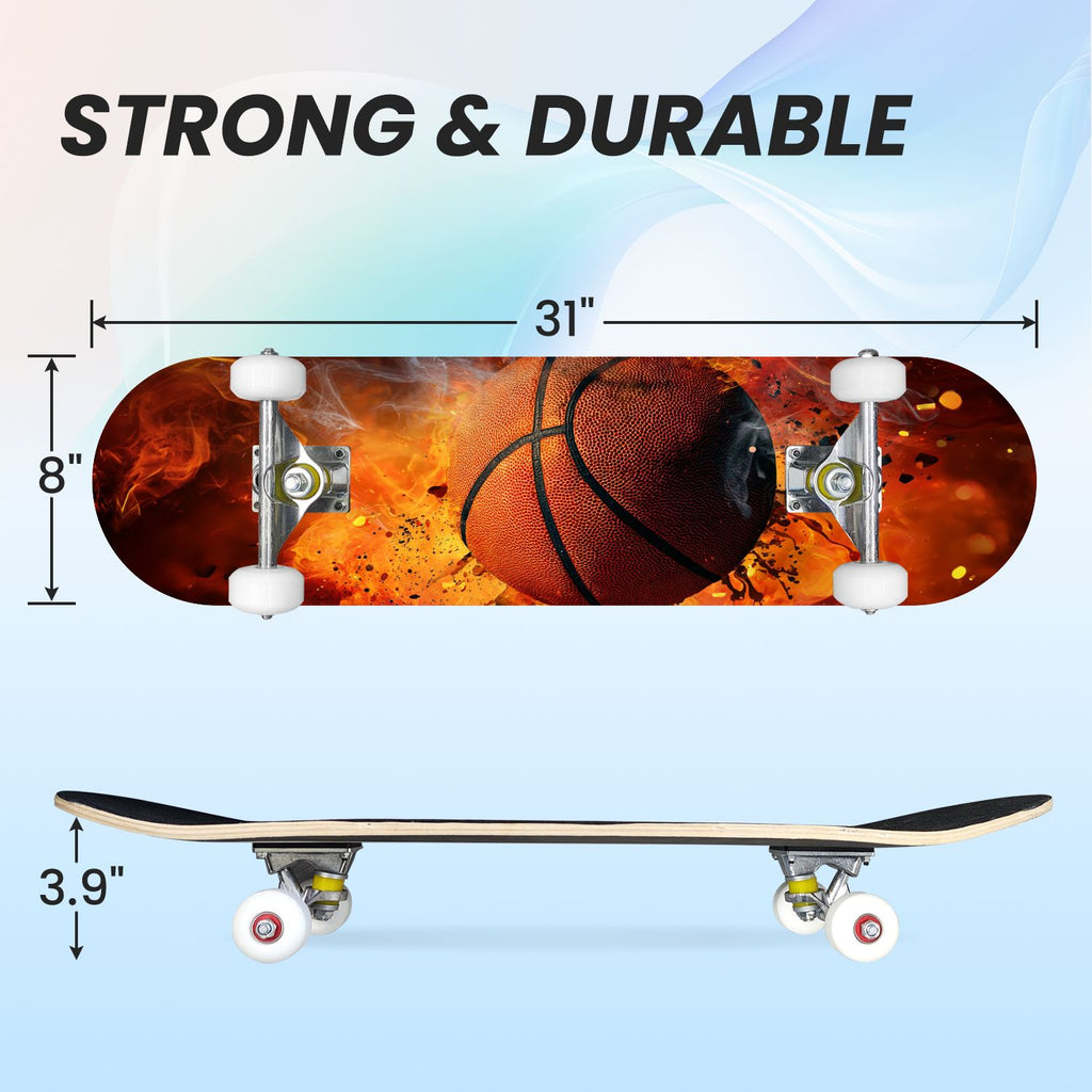 31"x8" Complete Skateboards for Beginners,Abstract Soccer Ball Vibrant Paint Splashes Drips Double Kick 7 Ply Canadian Maple Deck Skateboard with Wheels, Sports Gifts for Kids Teens