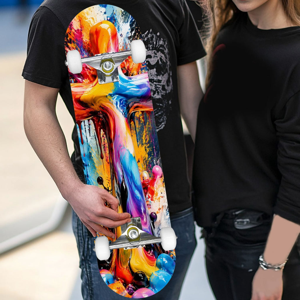 Complete Skateboard Colorful Splash Art Headphones 31 Inch 7-Ply Maple Skateboard with PU Wheels and Aluminum Trucks, Ready-to-Ride Skateboard for Beginners, Teens and Adults