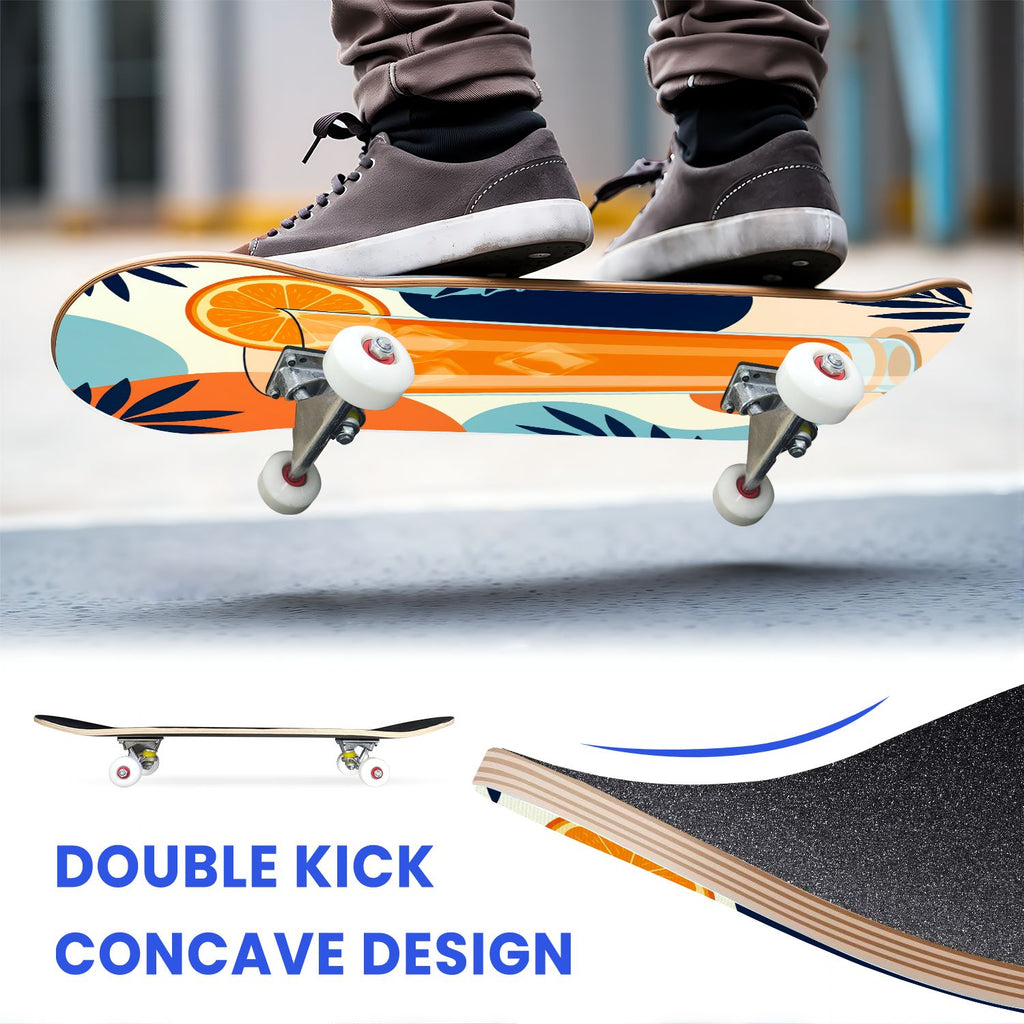 31"x8" Complete Skateboards for Beginners, Pink Bow Heart Vertical Stripes Romantic Double Kick 7 Ply Canadian Maple Deck Skateboard with Wheels, Gifts for Kids Teens
