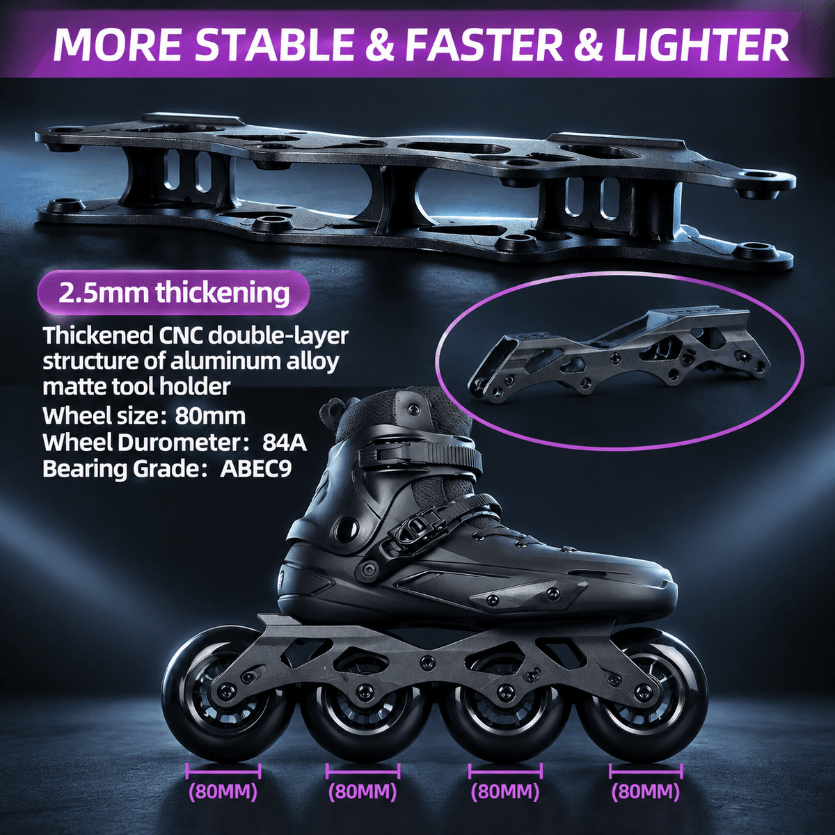 Black USM8-9/USL9-9.5 Professional Inline Skates for Adult Men and Women