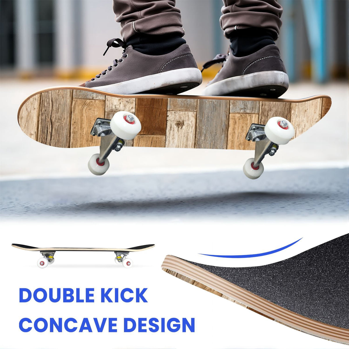 31"x8" Complete Skateboards for Beginners, Vintage Forest Woodland Large Trees Leaves River Cottage Double Kick 7 Ply Canadian Maple Deck Skateboard with Wheels, Gifts for Kids Teens