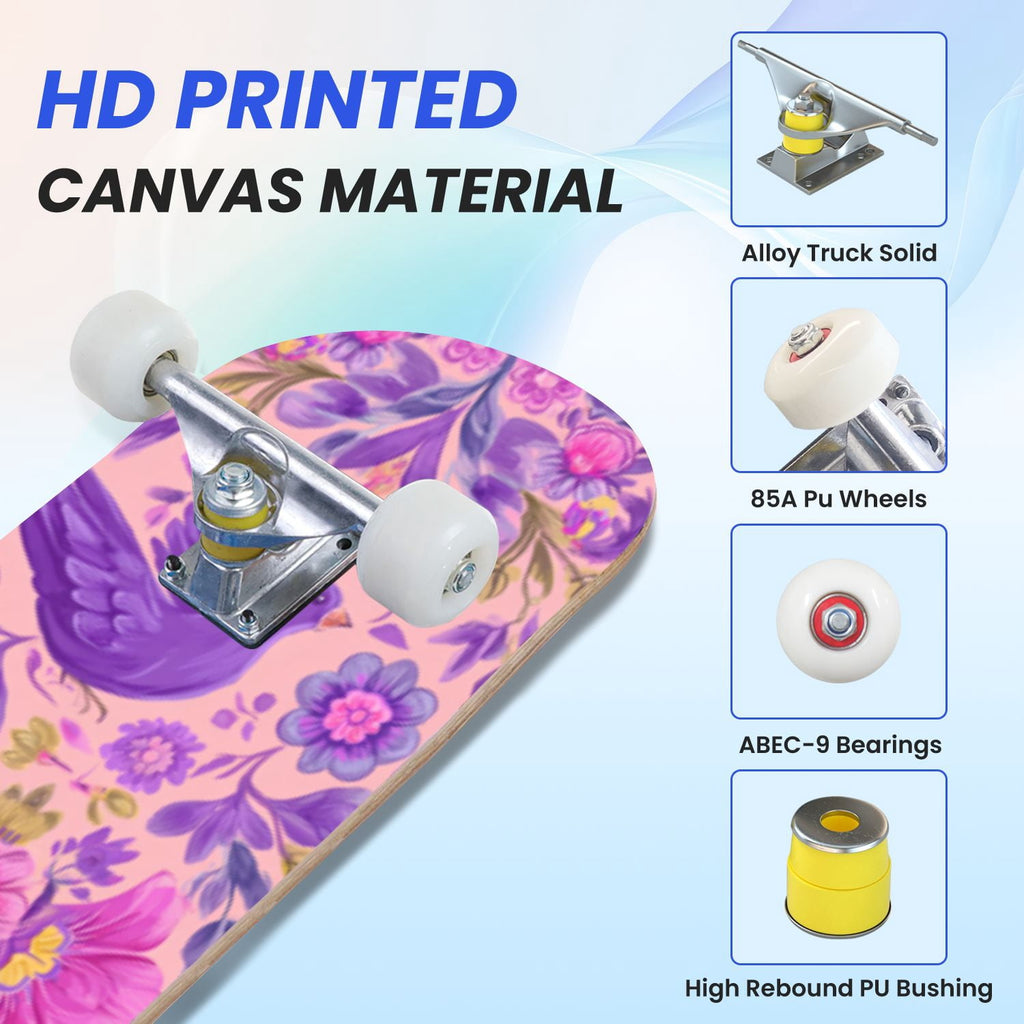 31"x8" Complete Skateboards for Beginners, Blue Deep Sea Sailing Ship Octopus Lighthouse Clouds Ocean Double Kick 7 Ply Canadian Maple Deck Skateboard with Wheels, Gifts for Kids Teens