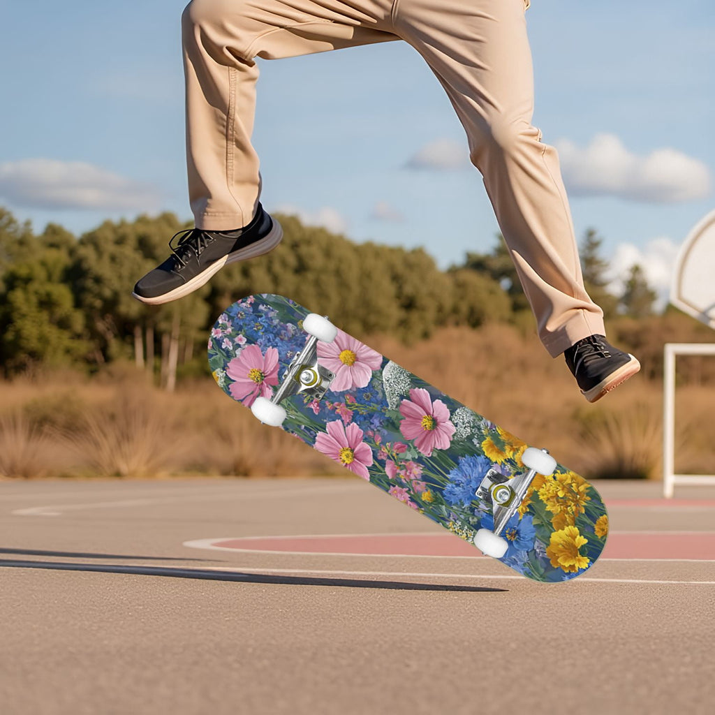 Monstera Leaves Leopard Print Seamless Earth Tones 31" x 8" Complete Skateboard, 7-Ply Canadian Maple Double Kick Trick Board for Kids and Beginners Adult Gifts