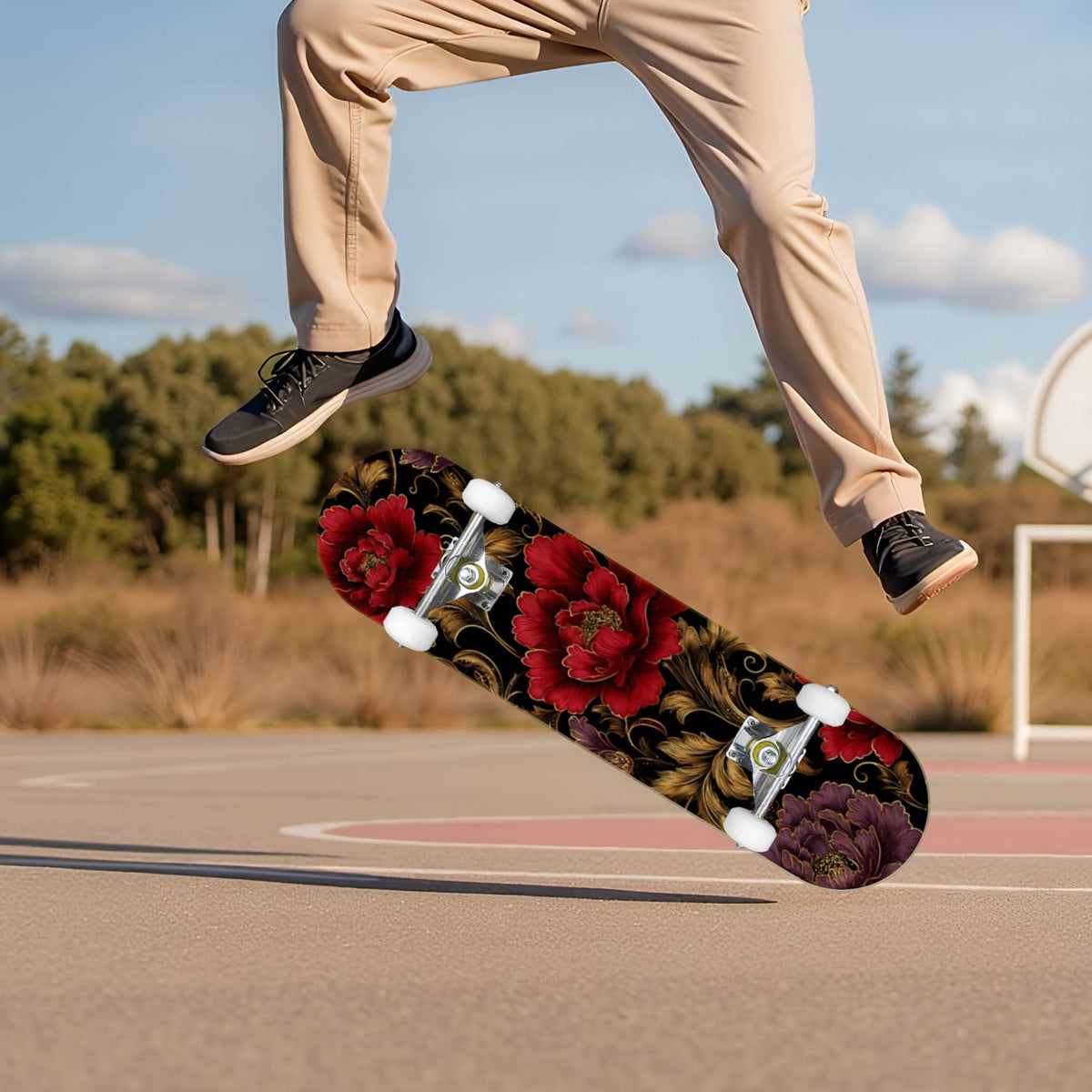 Vintage Movie Theater Classic Cinema 31" x 8" Complete Skateboard, 7-Ply Canadian Maple Double Kick Trick Board for Kids and Beginners Adult Gifts
