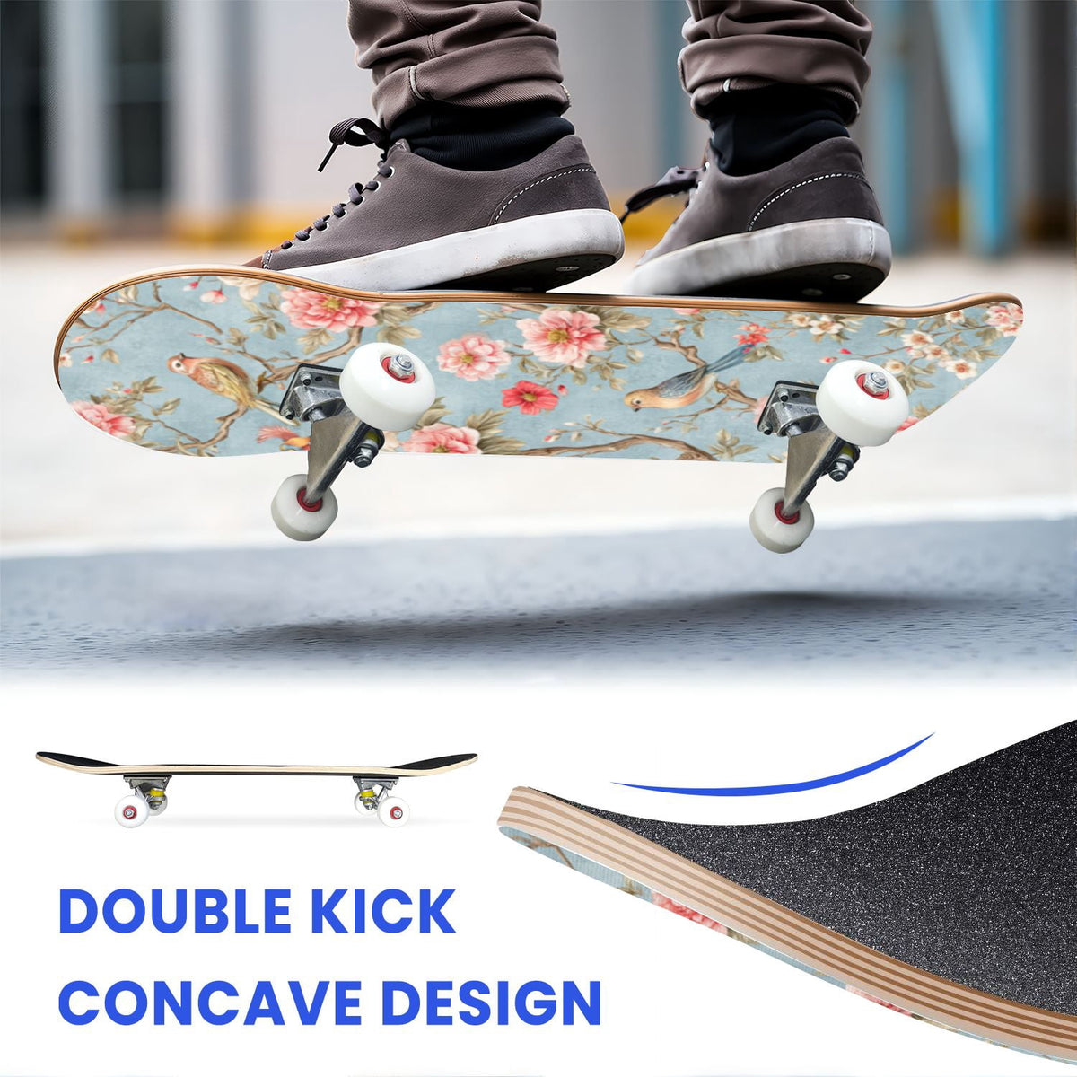 31"x8" Complete Skateboards for Beginners,Pink Cream Vertical Stripes Double Kick 7 Ply Canadian Maple Deck Skateboard with Wheels, Gifts for Kids Teens