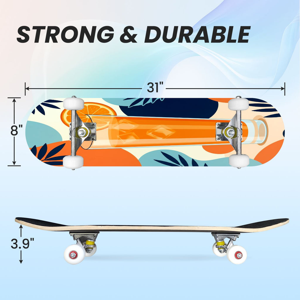 31"x8" Complete Skateboards for Beginners, Pink Bow Heart Vertical Stripes Romantic Double Kick 7 Ply Canadian Maple Deck Skateboard with Wheels, Gifts for Kids Teens