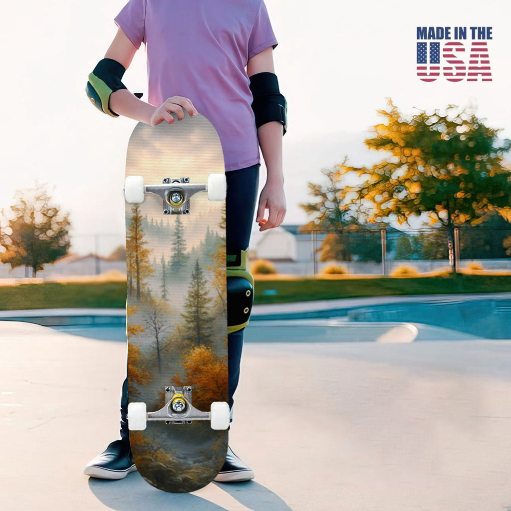 31"x8" Complete Skateboards for Beginners, Blue Deep Sea Sailing Ship Octopus Lighthouse Clouds Ocean Double Kick 7 Ply Canadian Maple Deck Skateboard with Wheels, Gifts for Kids Teens