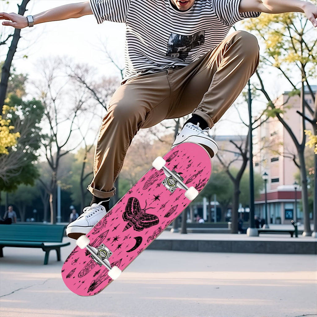 31"x8" Complete Skateboards for Beginners, Skeleton Tree Figure Antler Branches Dark Academia Flowers Double Kick 7 Ply Canadian Maple Deck Skateboard with Wheels, Gifts for Kids Teens