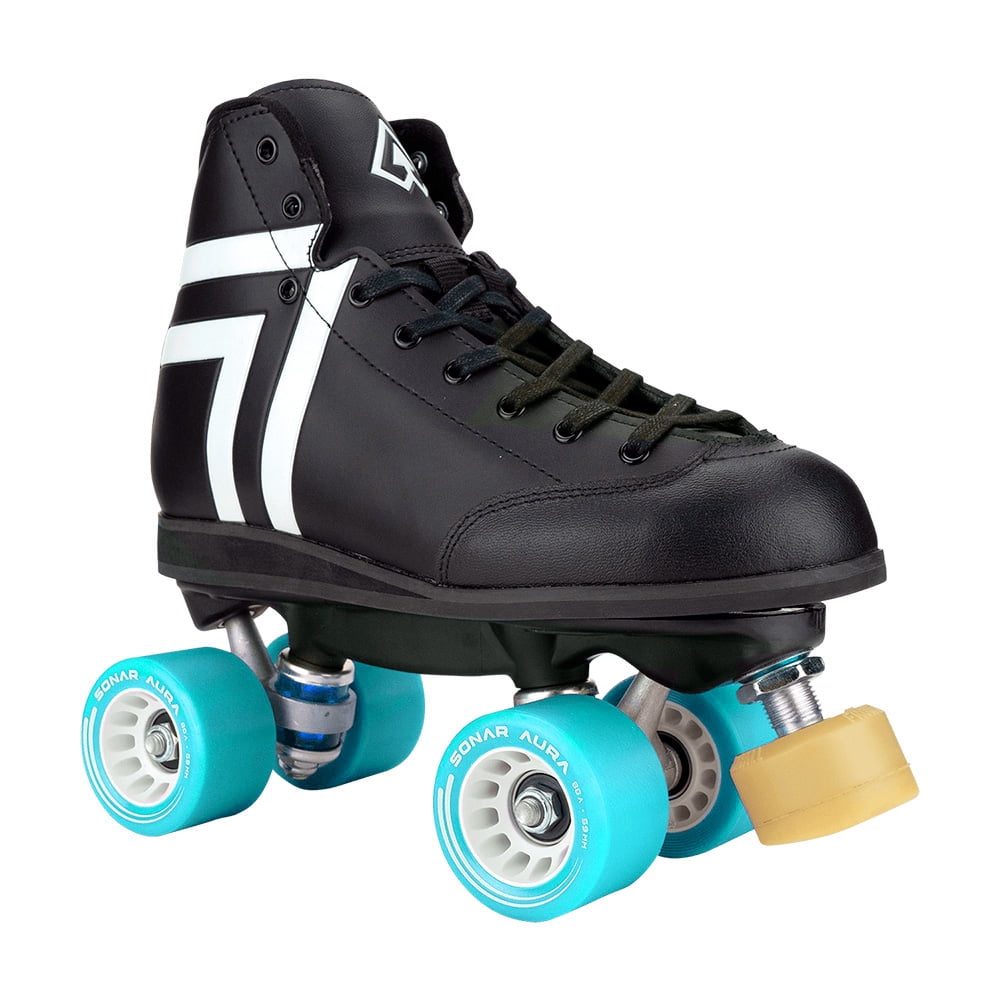 Riedell Quad Roller Skates - Antik Skyhawk Indoor Skate Set (Size 4, Black, Wheels Blue (92A))