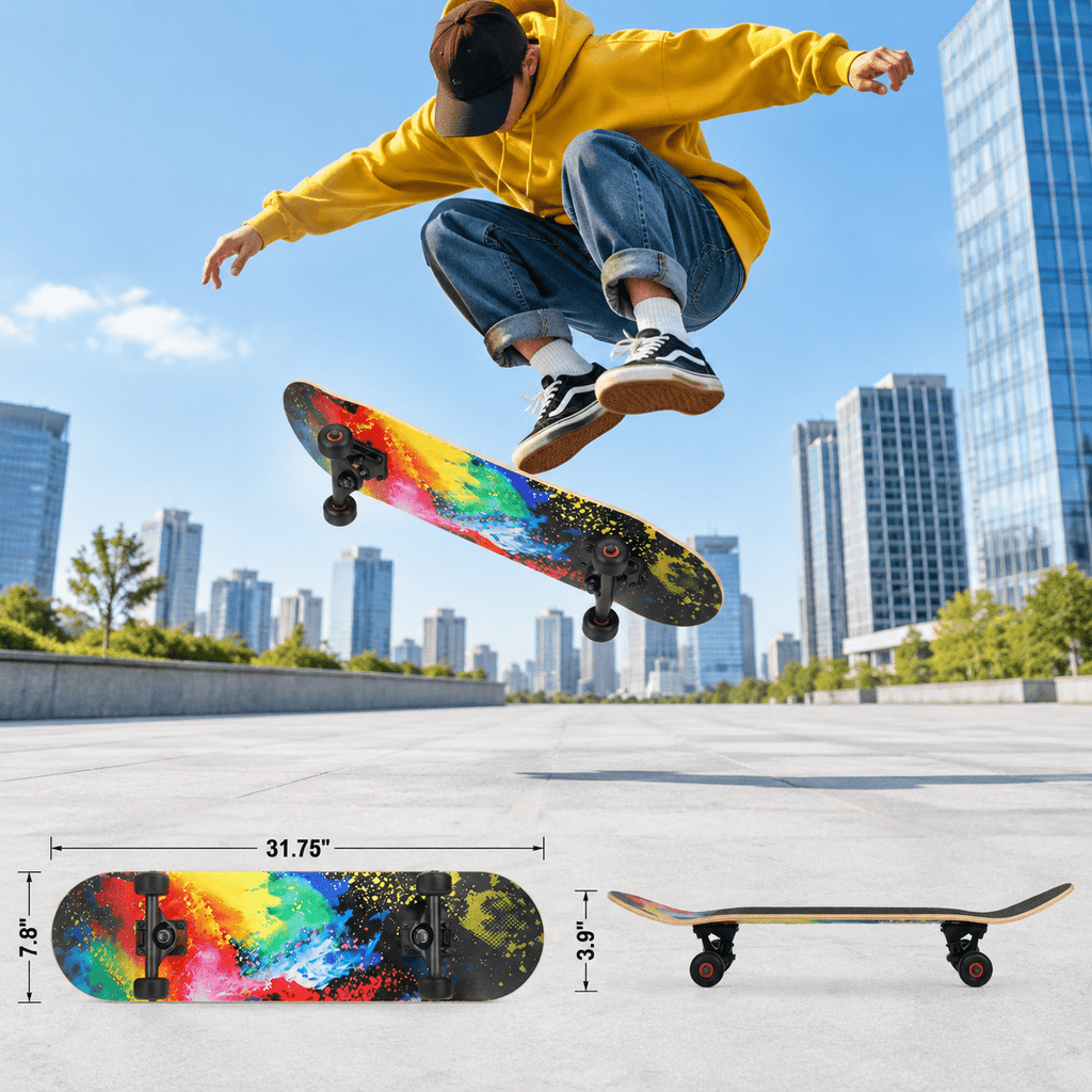 Checkerbot 31"x8" Standard Complete Skateboard with 7 Layer Canadian Maple for Beginners Adults Teens