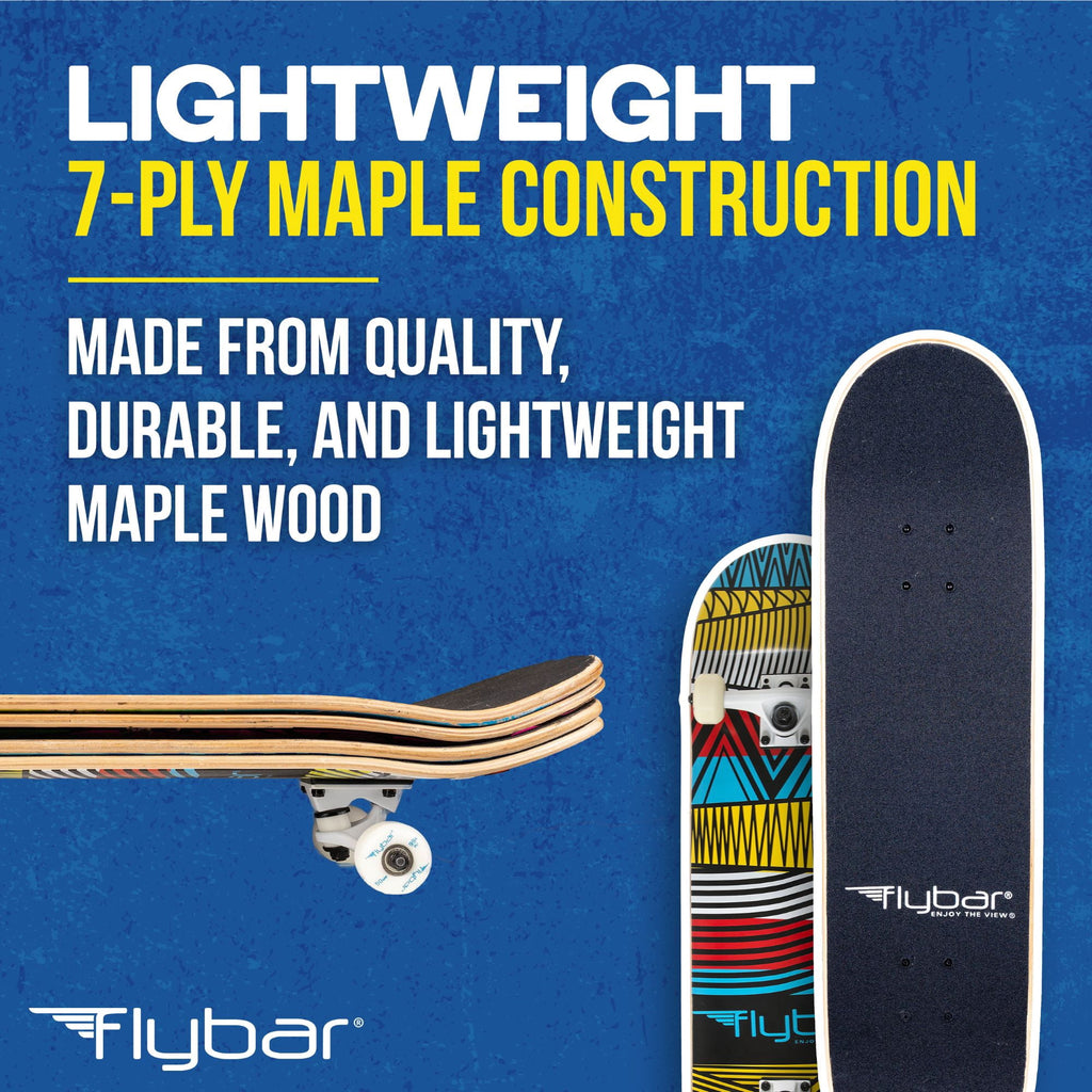 Flybar Skateboards for Beginners, Complete Standard 31 Inch Skateboard, Double Kick, 8" Deck, Lightweight, Stickers