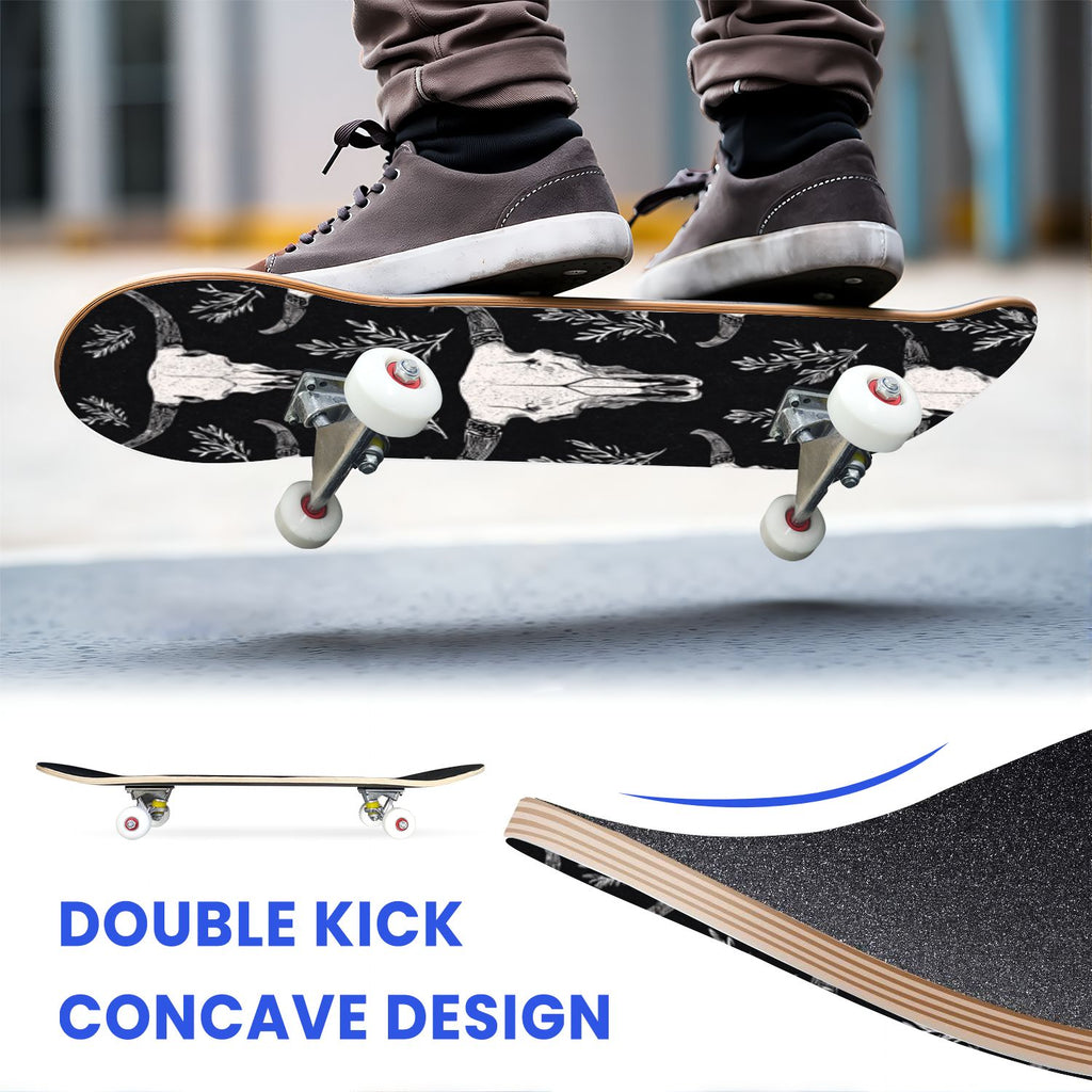 31"x8" Complete Skateboards for Beginners, Soft Blue Cream Striped Design Double Kick 7 Ply Canadian Maple Deck Skateboard with Wheels, Gifts for Kids Teens