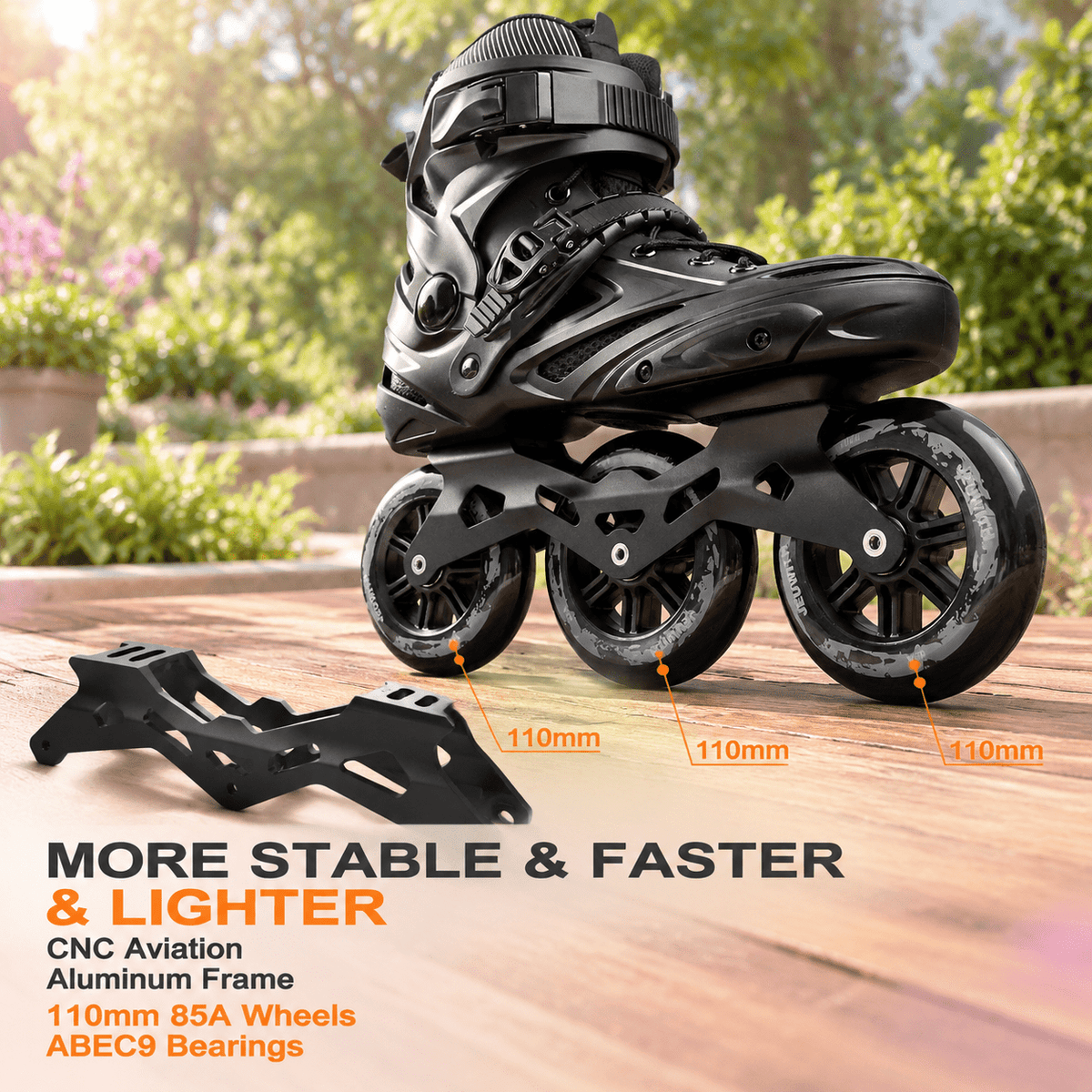 Black Men5.5-6/Women6.5-7/25cm 3-Wheel Inline Skates for Adult Fitness Speed Racing