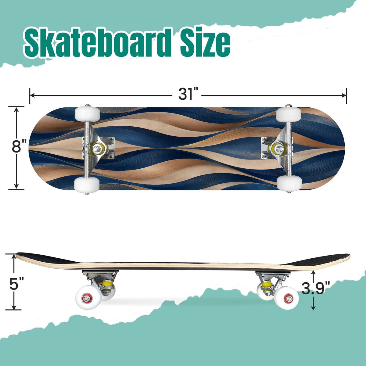 Forest Tree Wood Green Pine Trees Autumn Leaves Fog Misty 31" x 8" Complete Skateboard, 7-Ply Canadian Maple Double Kick Trick Board for Kids and Beginners Adult Gifts