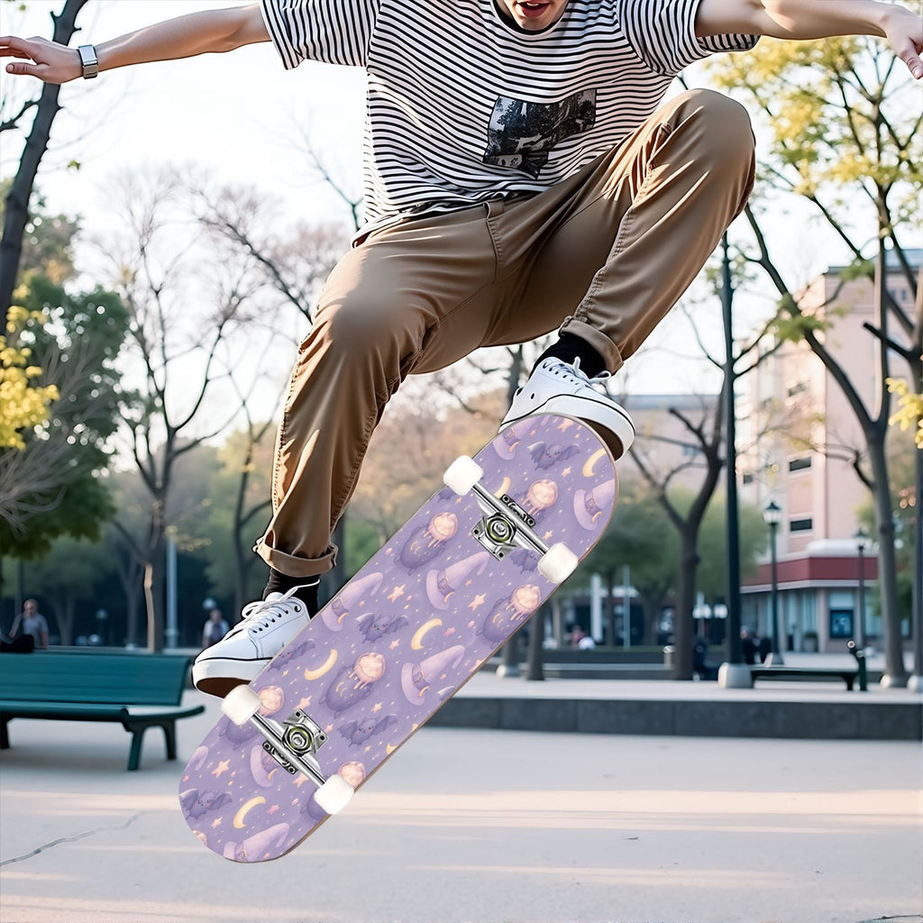 31"x8" Complete Skateboards for Beginners,Halloween Themed Pumpkins Witch Hats Spooky Double Kick 7 Ply Canadian Maple Deck Skateboard with Wheels, Gifts for Kids Teens