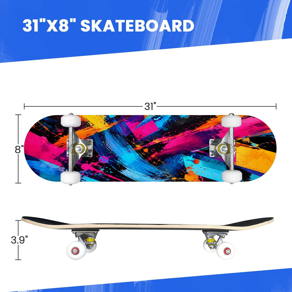 Complete Skateboard Golden Retriever Dog Portrait 31 Inch 7-Ply Maple Skateboard with PU Wheels and Aluminum Trucks, Ready-to-Ride Skateboard for Beginners, Teens and Adults