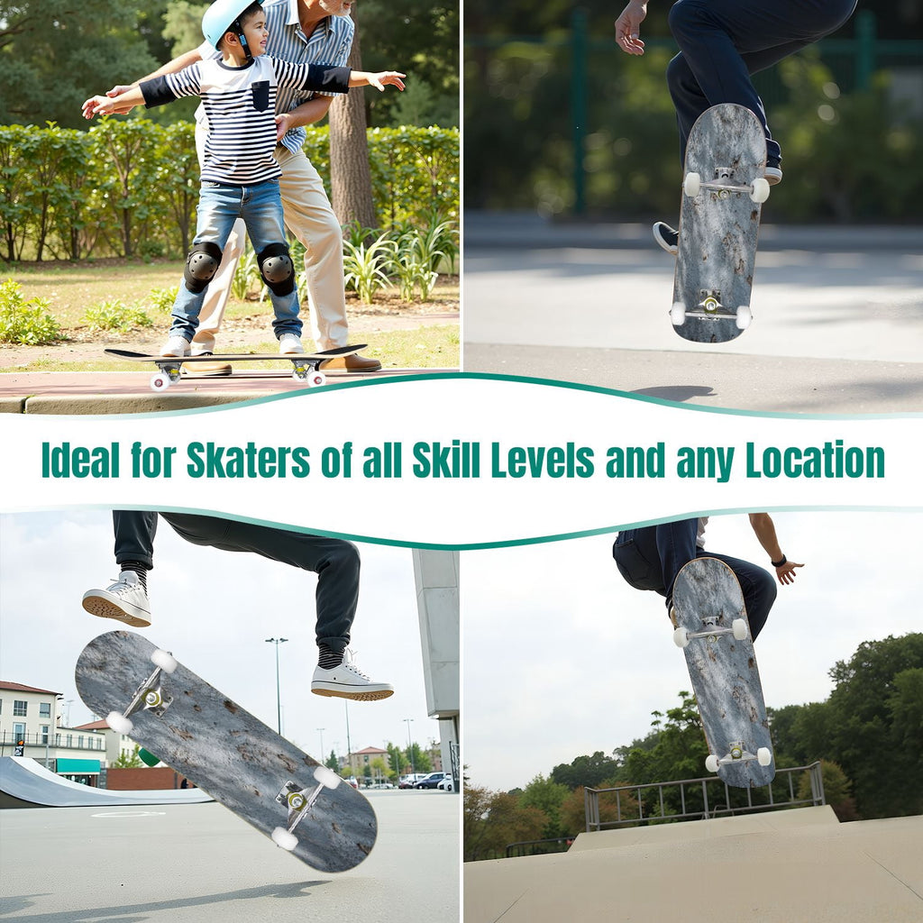 Modern Botanical Watercolor Pink Gold Mint Navy Leaves 31" x 8" Complete Skateboard, 7-Ply Canadian Maple Double Kick Trick Board for Kids and Beginners Adult Gifts