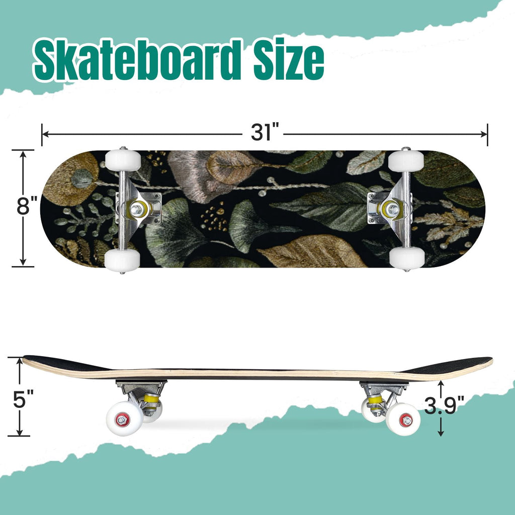 Vibrant Chrysanthemum Floral Bold Pink Purple Blooms 31" x 8" Complete Skateboard, 7-Ply Canadian Maple Double Kick Trick Board for Kids and Beginners Adult Gifts