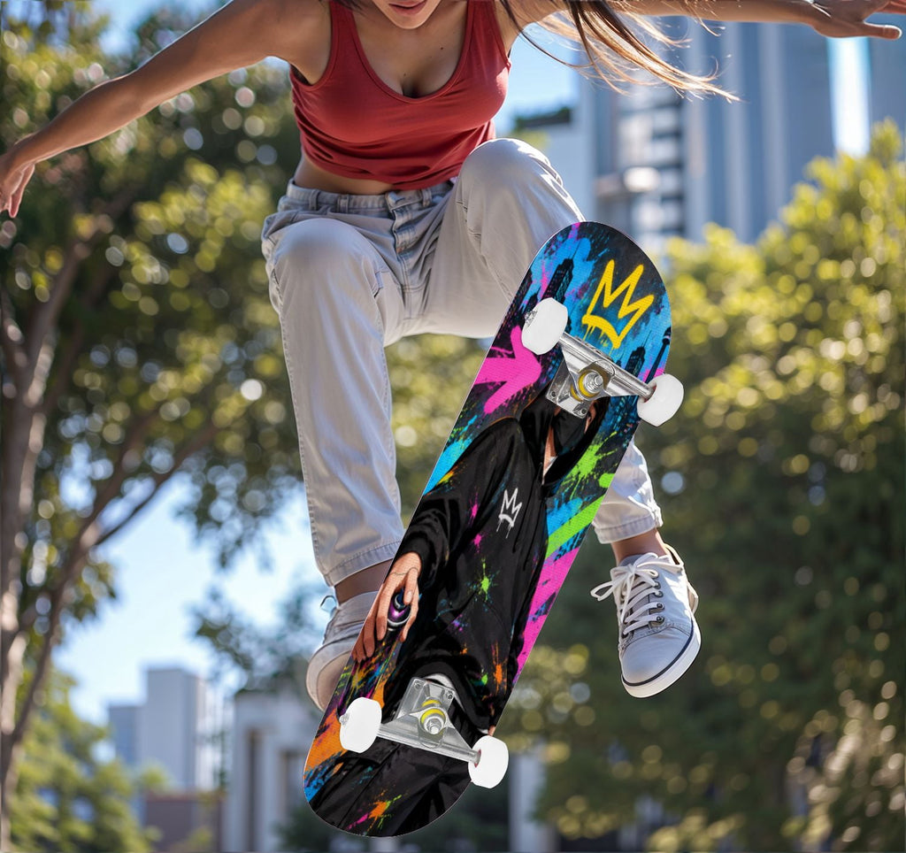 Complete Skateboard Vibrant Swirling Abstract 31 Inch 7-Ply Maple Skateboard with PU Wheels and Aluminum Trucks, Ready-to-Ride Skateboard for Beginners, Teens and Adults