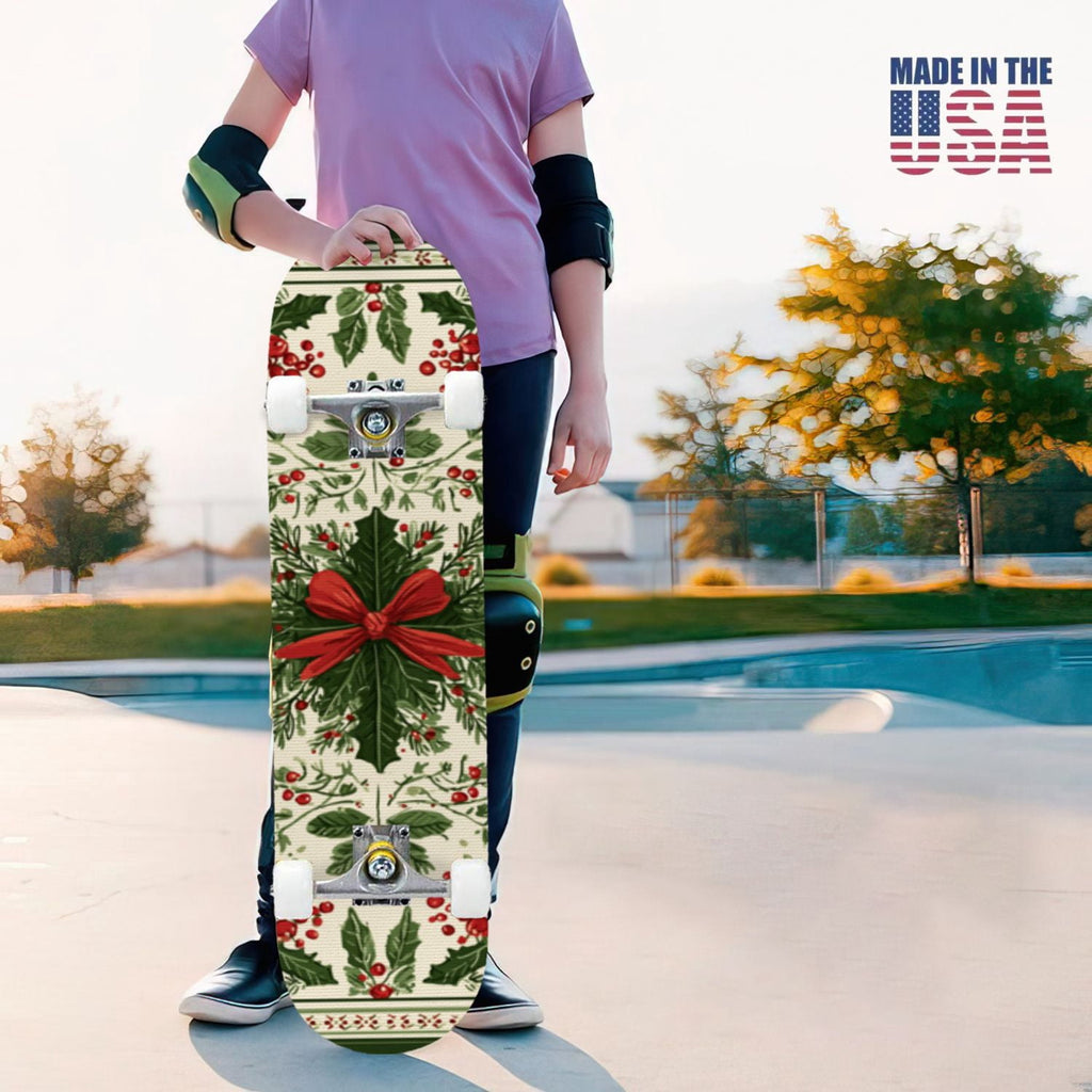 31"x8" Complete Skateboards for Beginners, Red White Vertical Striped Retro Circus Double Kick 7 Ply Canadian Maple Deck Skateboard with Wheels, Gifts for Kids Teens