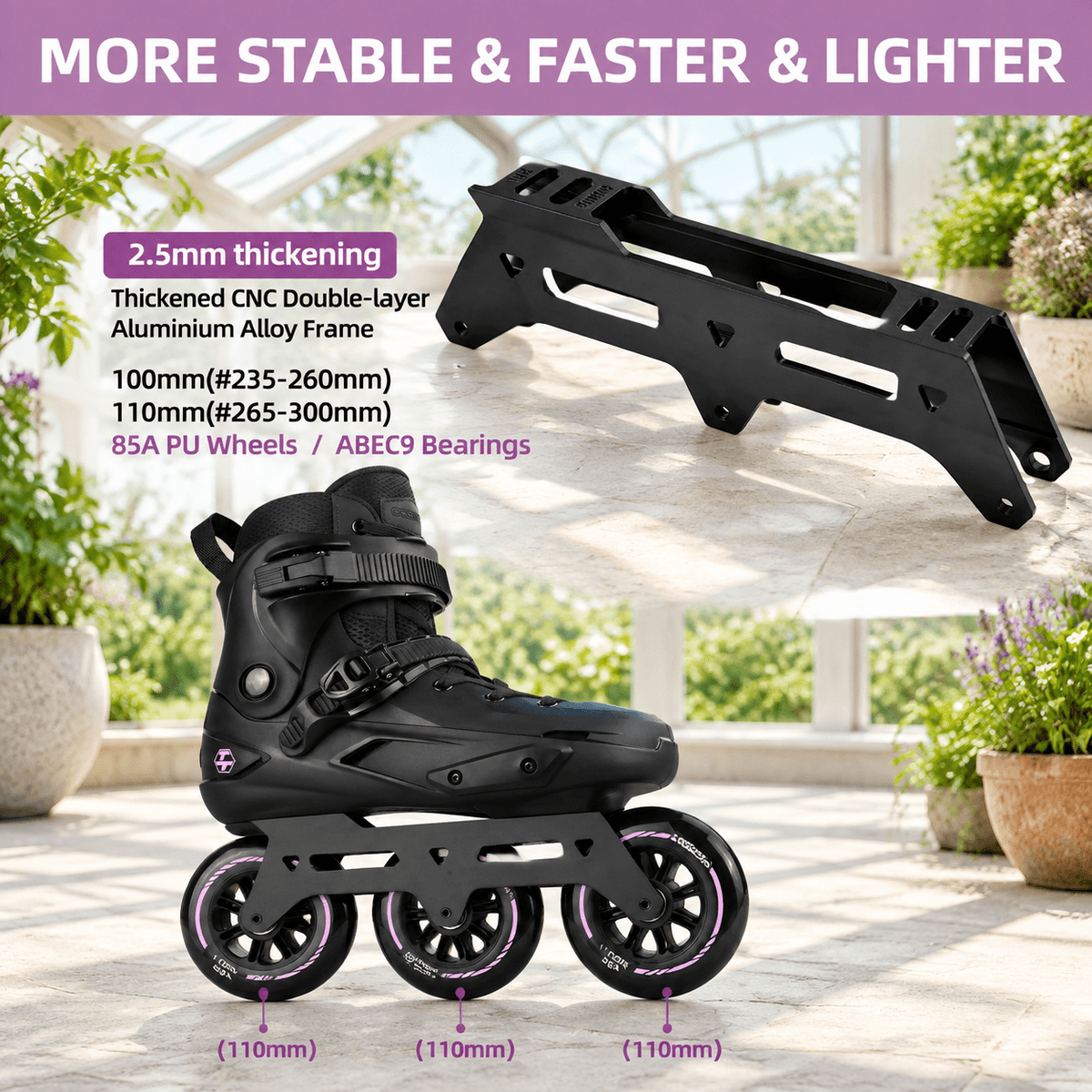 Adult Inline Skates, USM10.5-11/USL11-11.5, 3-Wheel High Performance Fitness Roller Skates for Indoor Outdoor Use