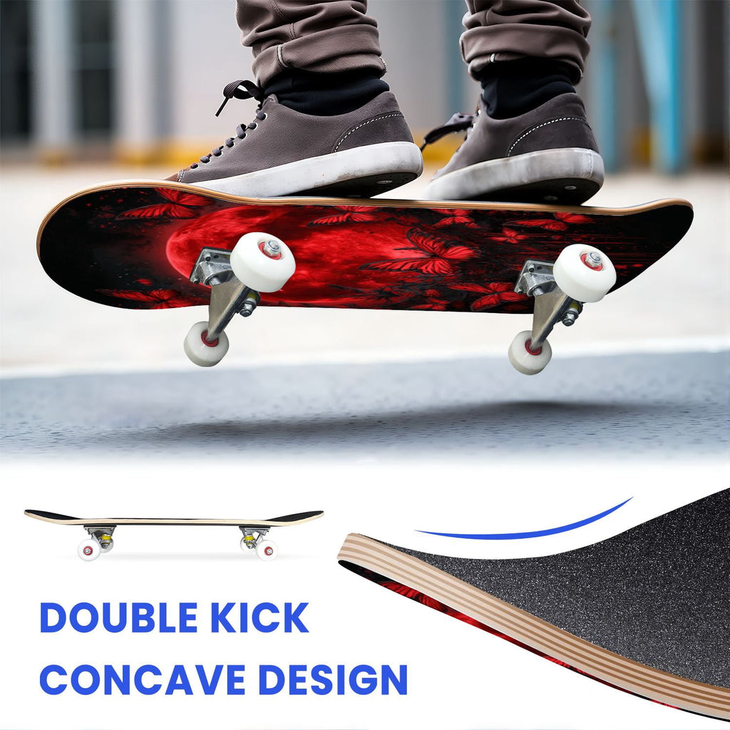 31"x8" Complete Skateboards for Beginners, Ethereal Night Garden Roses Starry Sky Dark Academia Double Kick 7 Ply Canadian Maple Deck Skateboard with Wheels, Gifts for Kids Teens