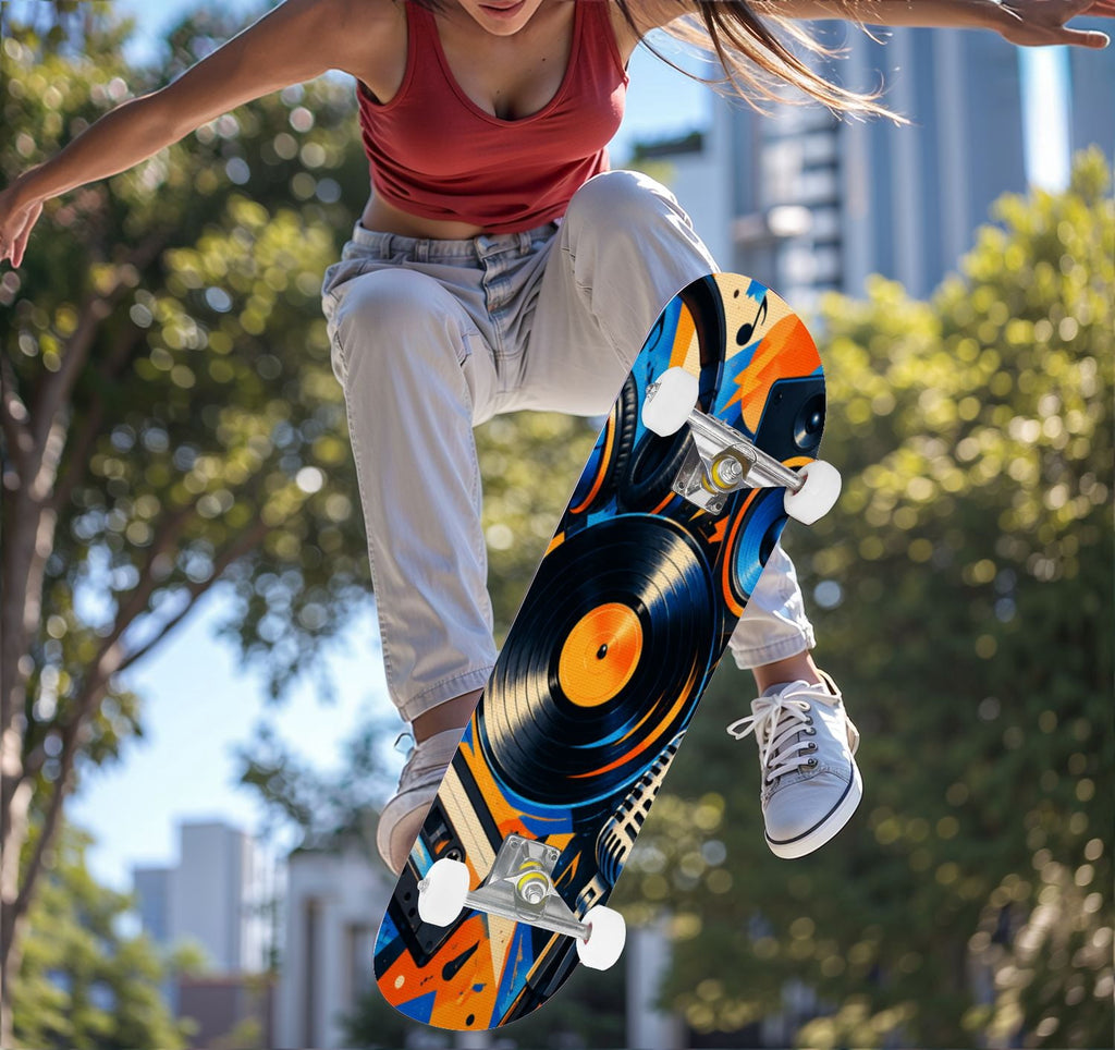 Complete Skateboard Vibrant Swirling Abstract 31 Inch 7-Ply Maple Skateboard with PU Wheels and Aluminum Trucks, Ready-to-Ride Skateboard for Beginners, Teens and Adults