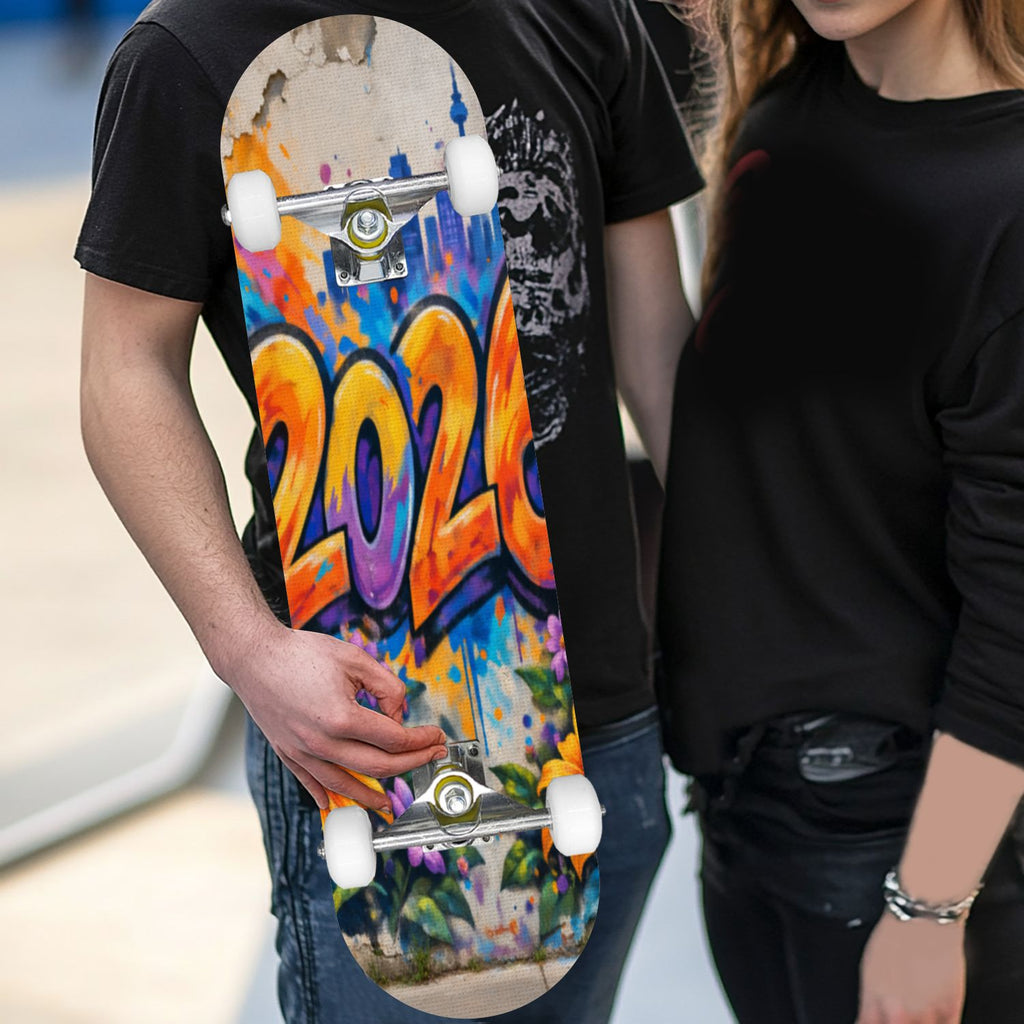 Complete Skateboard Vibrant Multicolored Abstract 31 Inch 7-Ply Maple Skateboard with PU Wheels and Aluminum Trucks, Ready-to-Ride Skateboard for Beginners, Teens and Adults