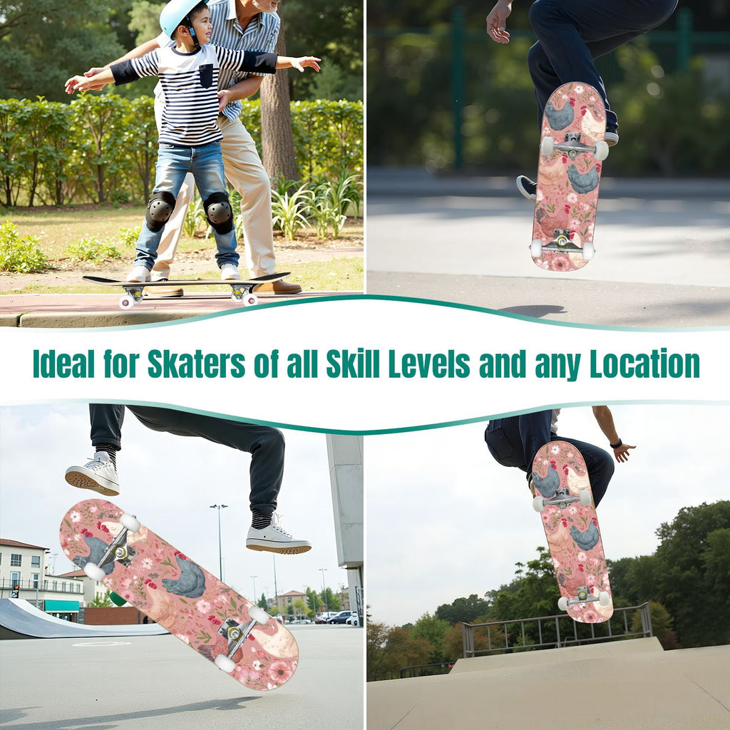 31"x8" Complete Skateboards for Beginners, Soft Blue Cream Striped Design Double Kick 7 Ply Canadian Maple Deck Skateboard with Wheels, Gifts for Kids Teens