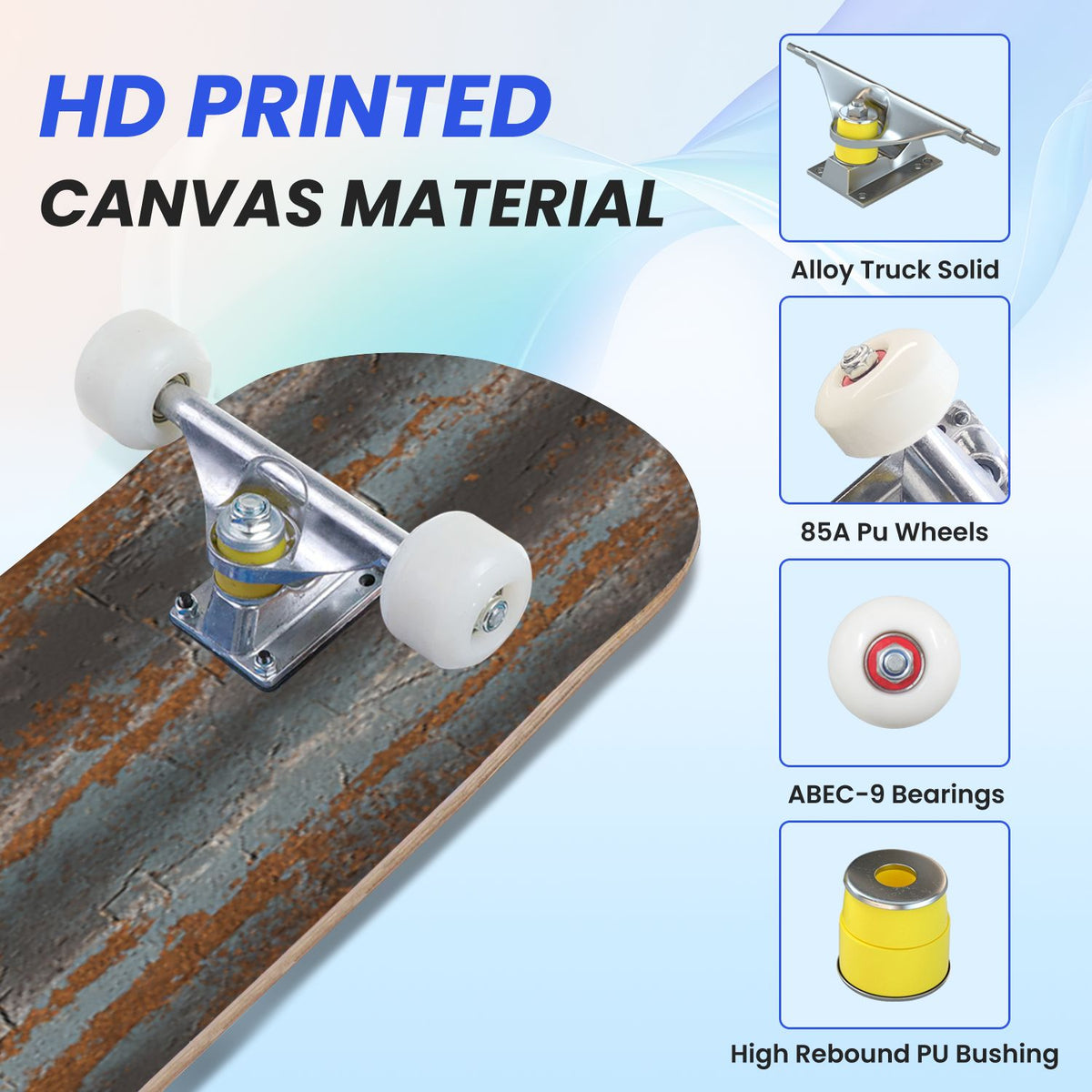 31"x8" Complete Skateboards for Beginners, Vintage Forest Woodland Large Trees Leaves River Cottage Double Kick 7 Ply Canadian Maple Deck Skateboard with Wheels, Gifts for Kids Teens
