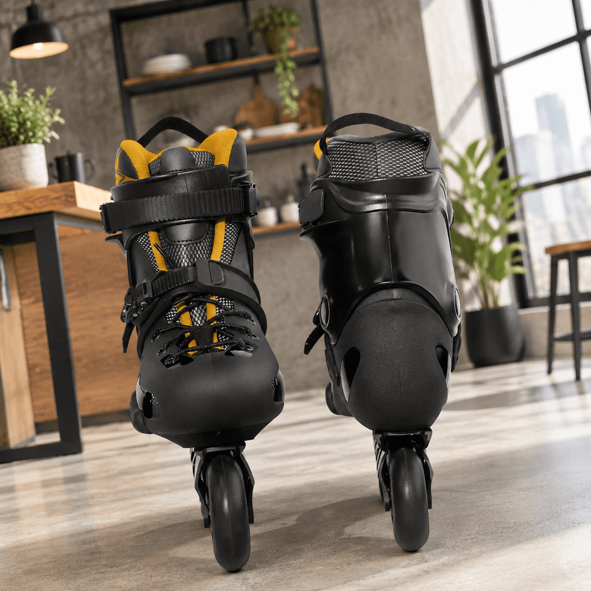 Men's Inline Skates For Urban Freeride Skating - Abec-9 Bearings High-impact Pp Shell Ankle Support All-weather Buckle