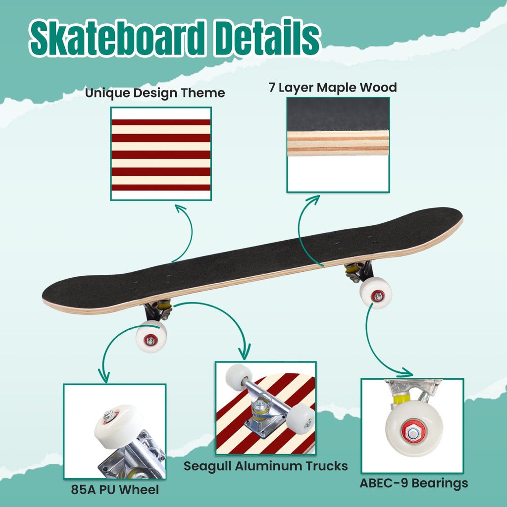 Yellow White Vertical Striped Soft Gradient Lines Minimalist Design 31" x 8" Complete Skateboard, 7-Ply Canadian Maple Double Kick Trick Board for Kids and Beginners Adult Gifts