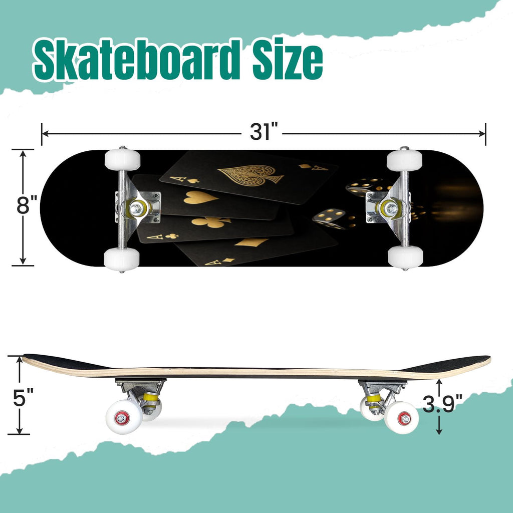 White Birch Tree Bark Natural Knots Horizontal Lines 31" x 8" Complete Skateboard, 7-Ply Canadian Maple Double Kick Trick Board for Kids and Beginners Adult Gifts