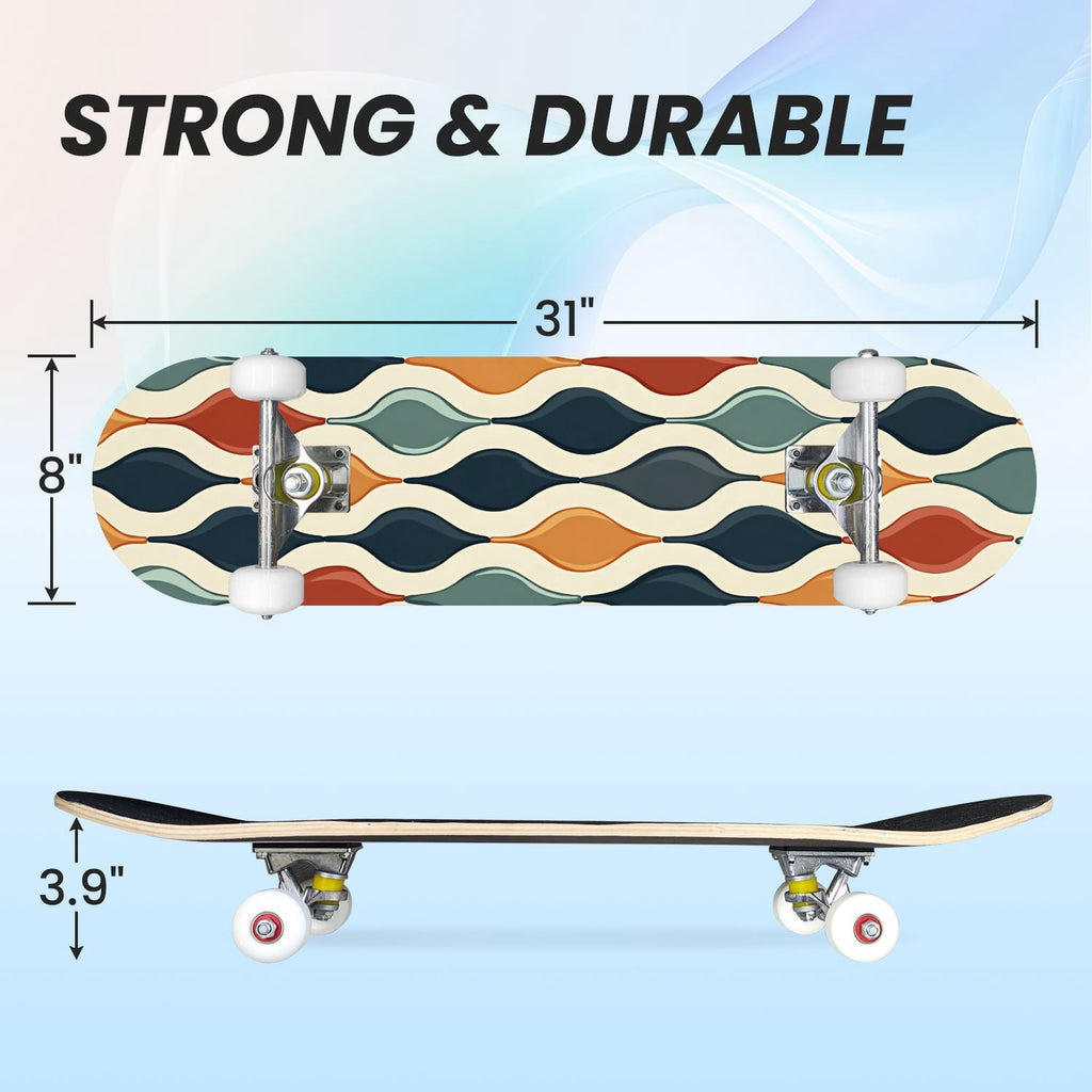 31"x8" Complete Skateboards for Beginners,Black Pink Checkered Retro Aesthetic Double Kick 7 Ply Canadian Maple Deck Skateboard with Wheels, Gifts for Kids Teens