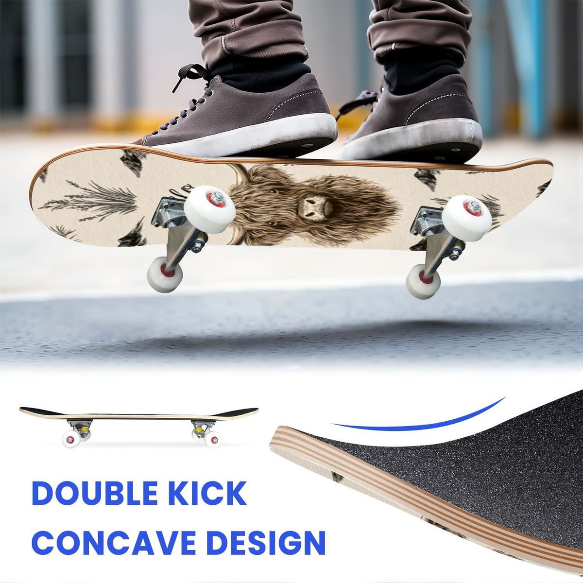 31"x8" Complete Skateboards for Beginners,Pink Cream Vertical Stripes Double Kick 7 Ply Canadian Maple Deck Skateboard with Wheels, Gifts for Kids Teens