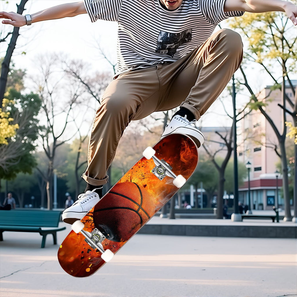 31"x8" Complete Skateboards for Beginners,Abstract Soccer Ball Vibrant Paint Splashes Drips Double Kick 7 Ply Canadian Maple Deck Skateboard with Wheels, Sports Gifts for Kids Teens