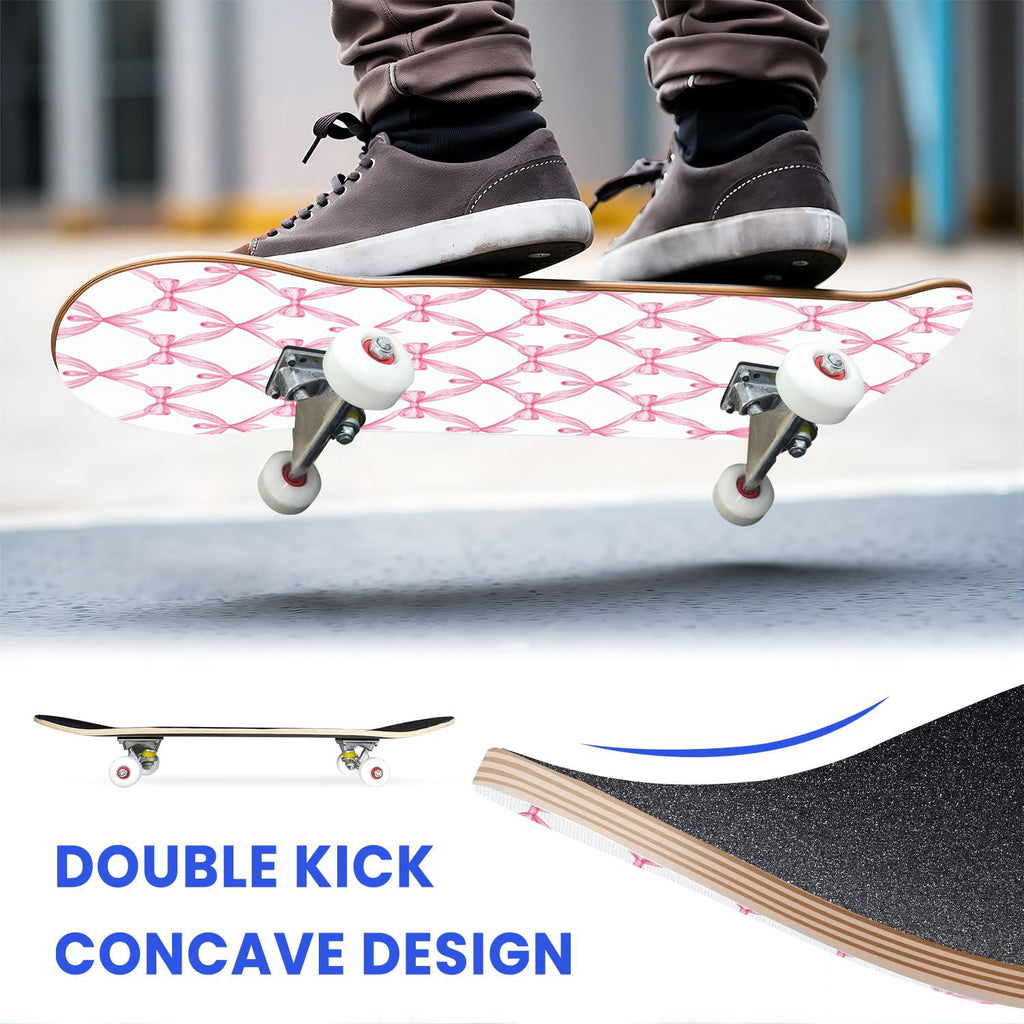 31"x8" Complete Skateboards for Beginners, Abstract Black Hexagon Honeycomb Glowing Blue Neon Geometric Double Kick 7 Ply Canadian Maple Deck Skateboard with Wheels, Gifts for Kids Teens