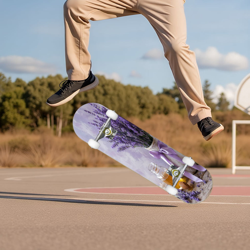 Rose Teal Rose Painting Turquoise Blue Flower Kitchen Decor 31" x 8" Complete Skateboard, 7-Ply Canadian Maple Double Kick Trick Board for Kids and Beginners Adult Gifts