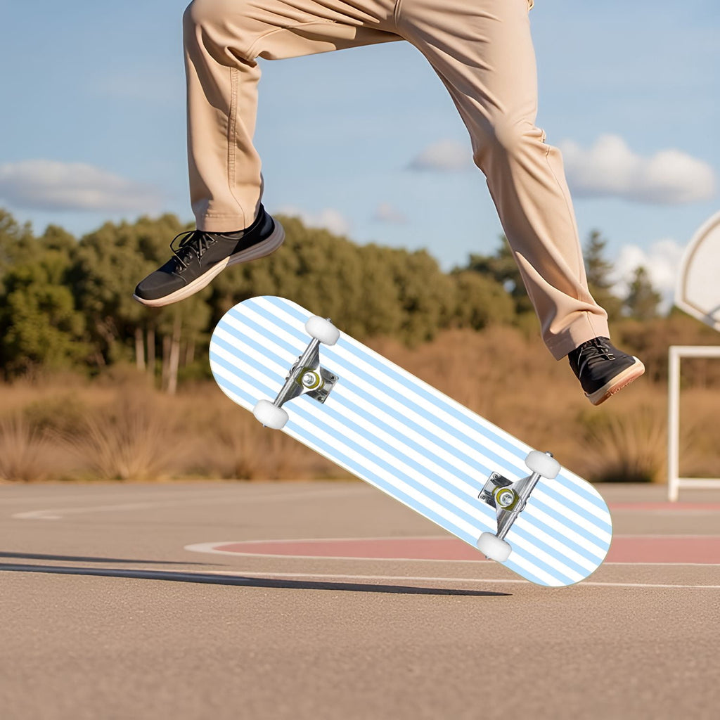 Yellow White Vertical Striped Soft Gradient Lines Minimalist Design 31" x 8" Complete Skateboard, 7-Ply Canadian Maple Double Kick Trick Board for Kids and Beginners Adult Gifts