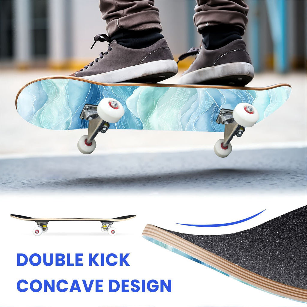 31"x8" Complete Skateboards for Beginners, Abstract Wavy Purple Beige Zebra Design Double Kick 7 Ply Canadian Maple Deck Skateboard with Wheels, Gifts for Kids Teens