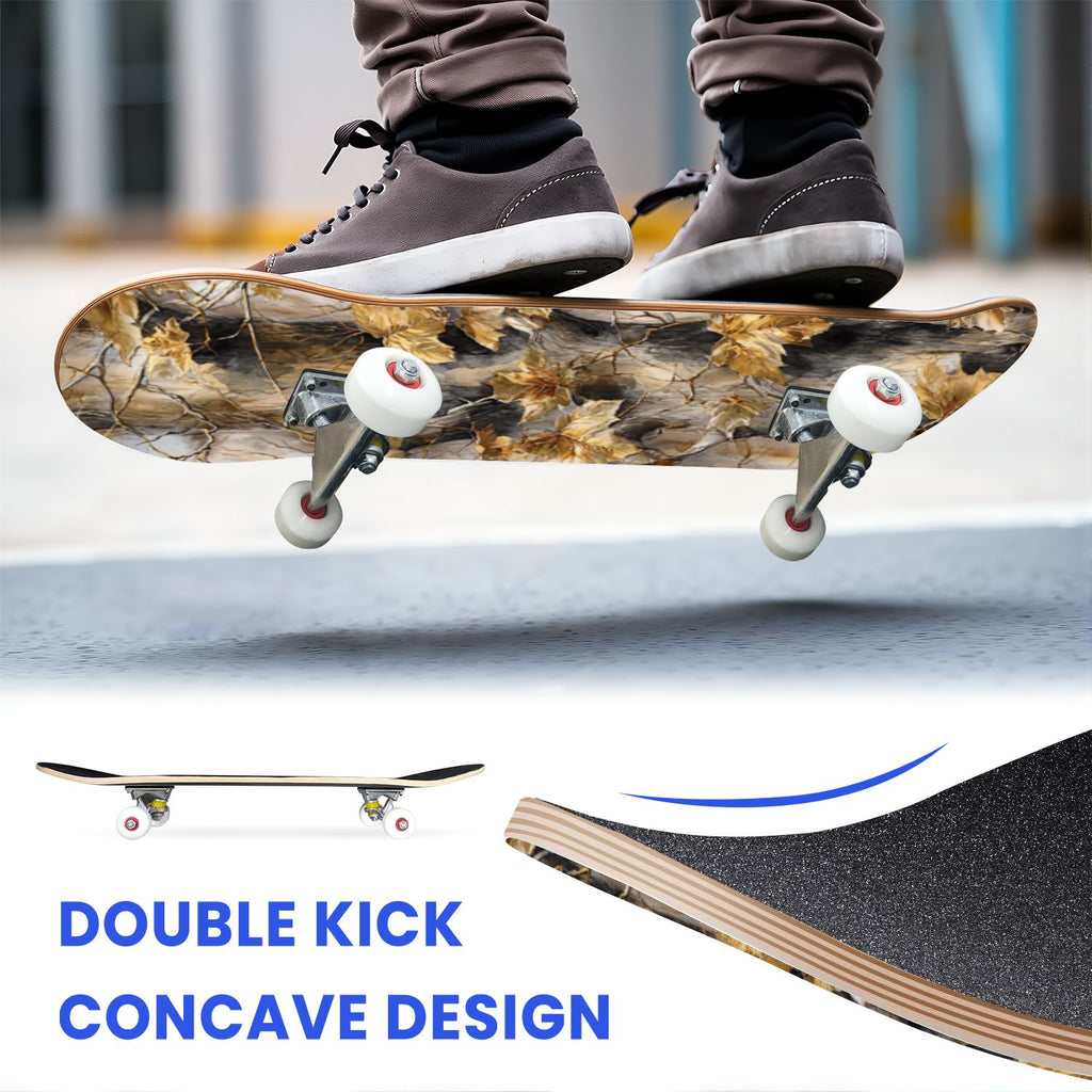 31"x8" Complete Skateboards for Beginners,Desert Camouflage Beige Tan Cream Organic Abstract Shapes Double Kick 7 Ply Canadian Maple Deck Skateboard with Wheels, Gifts for Kids Teens