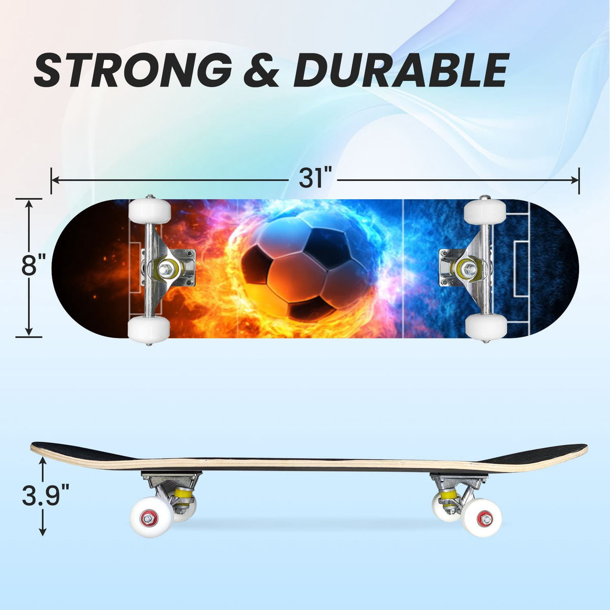 31"x8" Complete Skateboards for Beginners,Close up Baseball Red Stitches Leather Double Kick 7 Ply Canadian Maple Deck Skateboard with Wheels, Sports Gifts for Kids Teens
